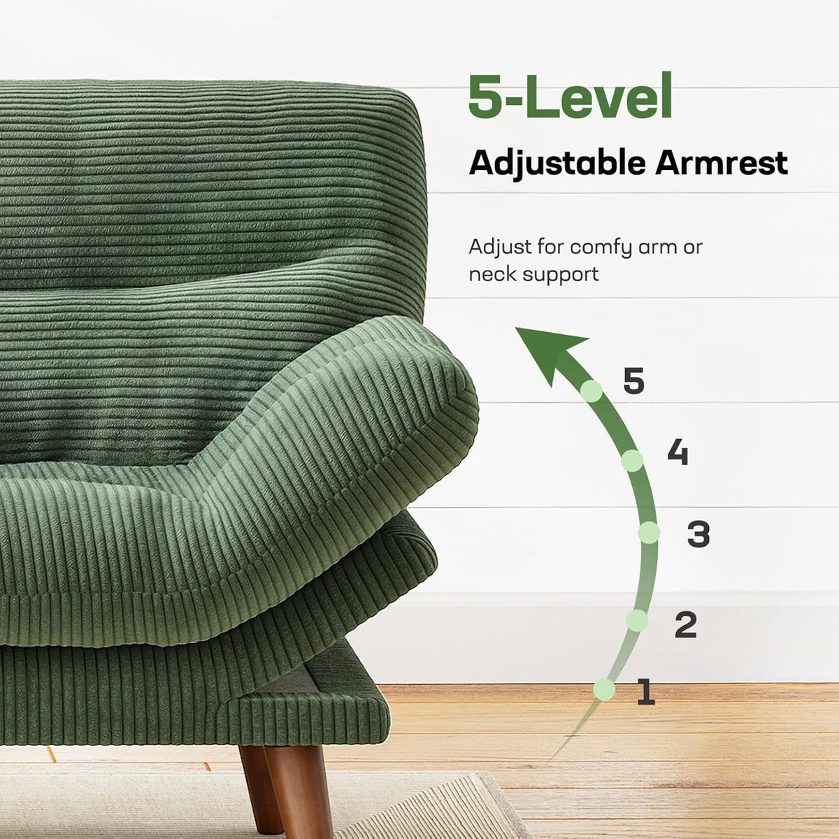 CHITOOMA 75" Futon Sofa Bed with Adjustable Backrest and Armrests, Convertible Sleeper Couch for Living Room, Bedroom, Apartment or Office, Green