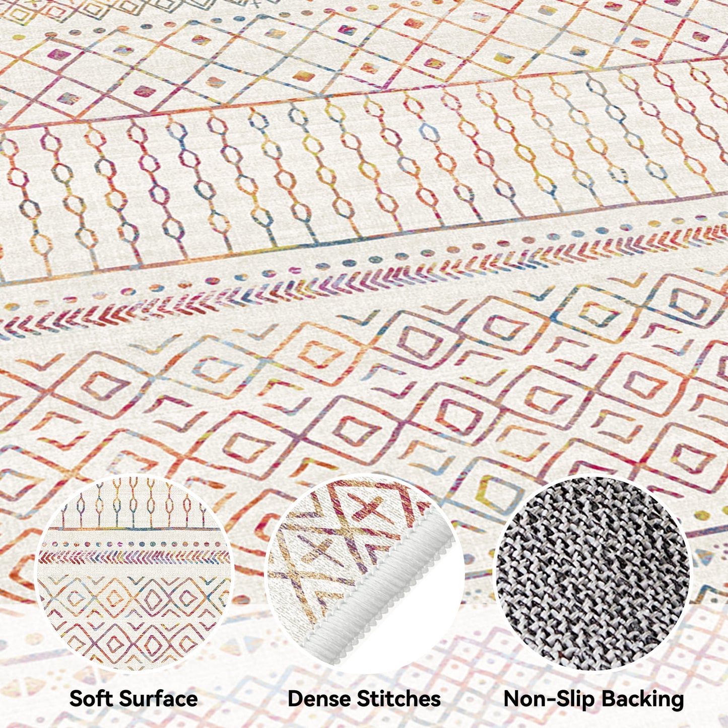 CHITOOMA 9'x12' Area Rugs for Living Room, Washable Rugs Boho Soft Geometric Bohemian Carpet Indoor Rug for Bedroom Dining Room Office Nonslip Foldable Rug