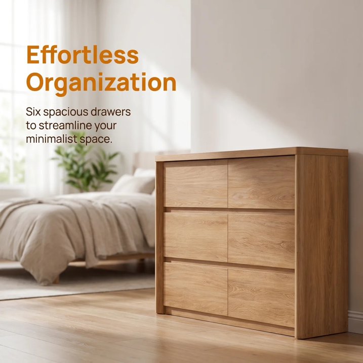 CHITOOMA 6 Drawer Dresser for Bedroom, 31" Modern Chest, Natural