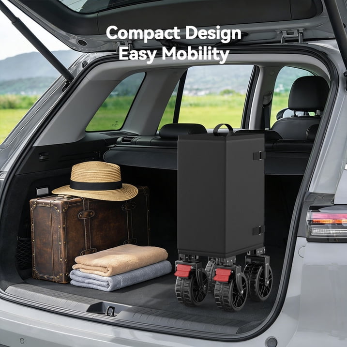 CHITOOMA Wagon Cart Foldable, 360LBS Expandable Utility Wagon for Outdoor & Home Use, 150L Collapsible Grocery Cart with Cup Holders