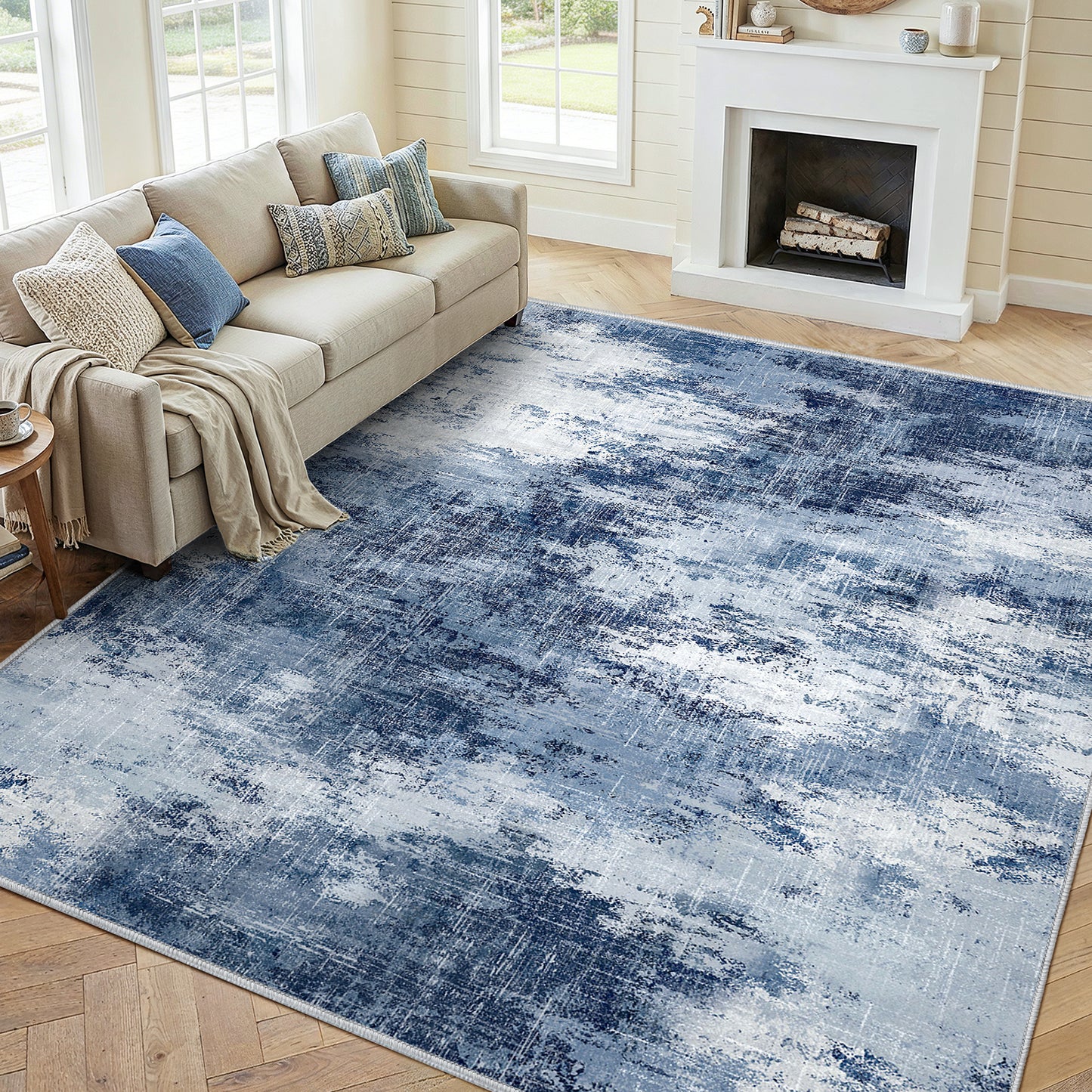 CHITOOMA 5'x7' Area Rugs for Living Room, Machine Washable Abstract Distressed Rugs Indoor Neutral Carpet Rugs for Bedroom Dining Room Office with Non-Slip Backing, Stain Resistant Non-Shed