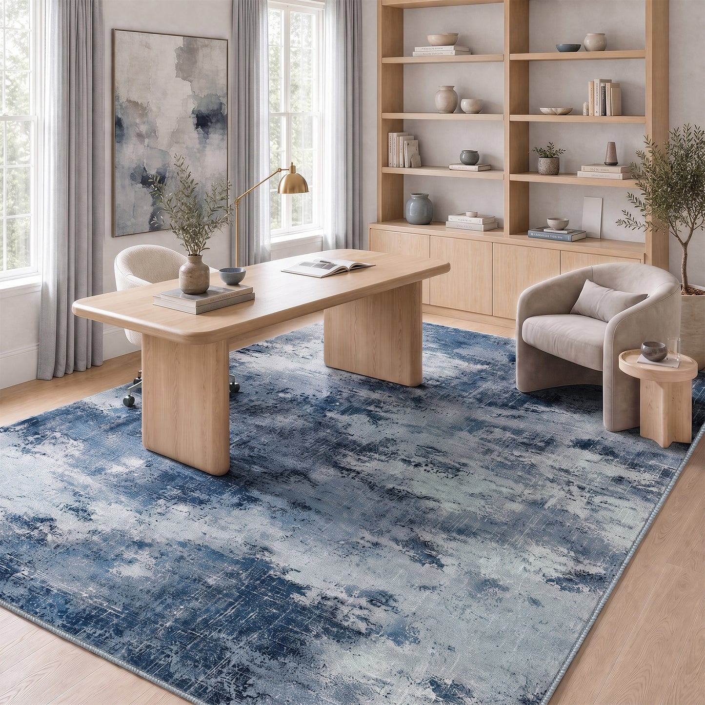CHITOOMA 5'x7' Area Rugs for Living Room, Machine Washable Abstract Distressed Rugs Indoor Neutral Carpet Rugs for Bedroom Dining Room Office with Non-Slip Backing, Stain Resistant Non-Shed