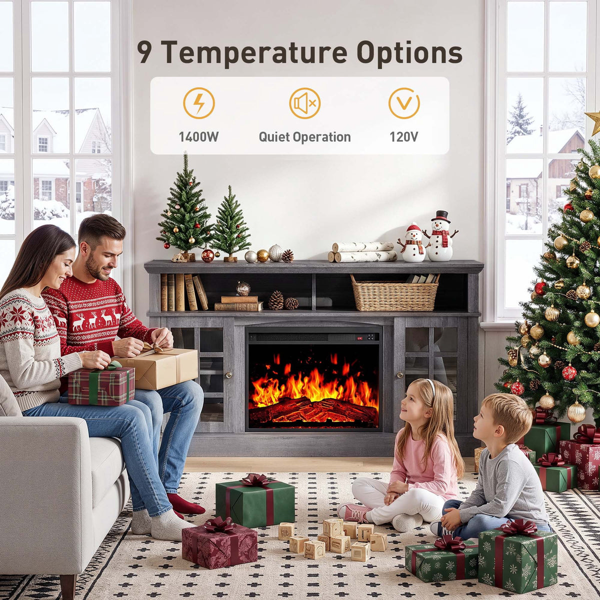 Electric Fireplace TV Stand for 75″ TVs Fireplace Entertainment Center TV Console Table with 23″ Fireplace, Holds up to 200 lbs