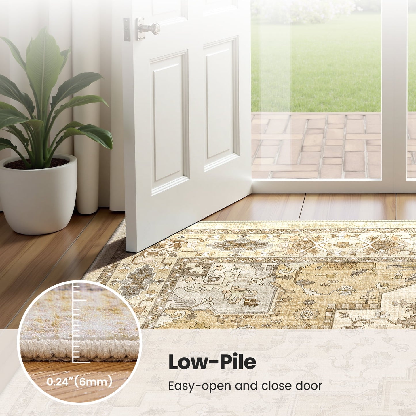 CHITOOMA 8'x10' Boho Area Rugs for Living Room, Machine Washable Stain Resistant Non-Shed Carpet, Area Rug with Non-Slip Backing for Bedroom, Dining Room, Dorm, Office