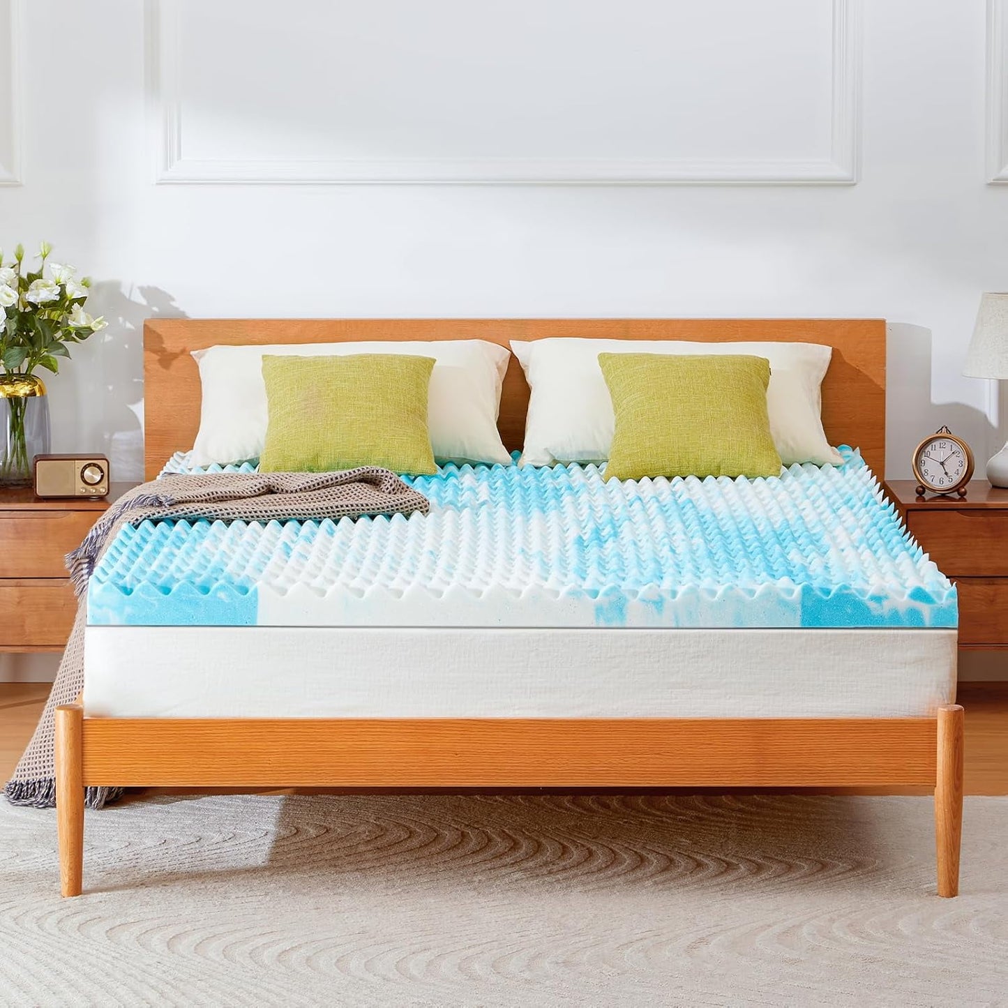 BESTERGO 3 Inch Egg Crate Full Memory Foam Mattress Topper, Gel Infused Foam Mattress Topper for Pressure Relief, CertiPUR-US