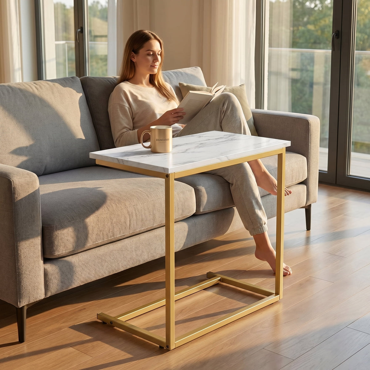 C Shape End Table 2 PCS,Sofa Side End Table C Shape for Living Room,Couch Table,Marble