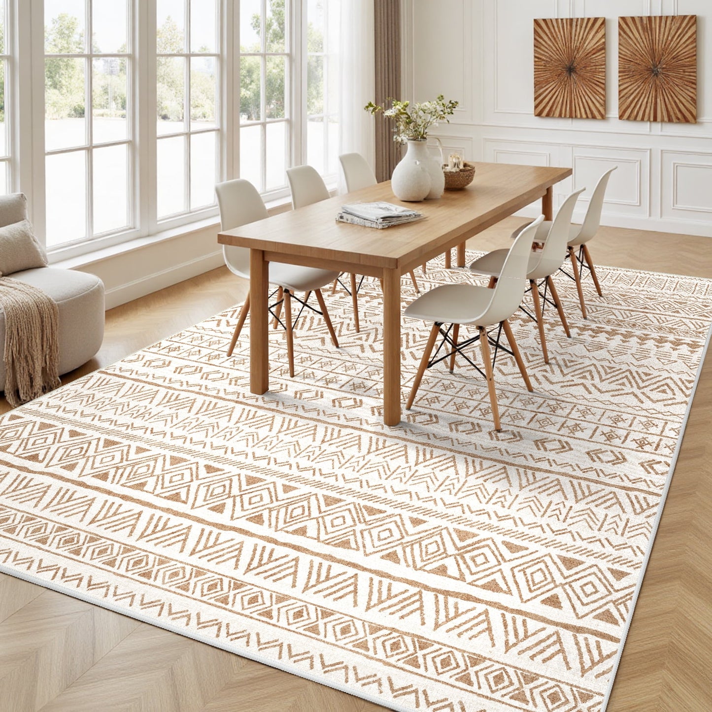 CHITOOMA 9'x12' Area Rugs for Living Room, Washable Rugs Boho Soft Geometric Bohemian Carpet Indoor Rug for Bedroom Dining Room Office Nonslip Foldable Rug