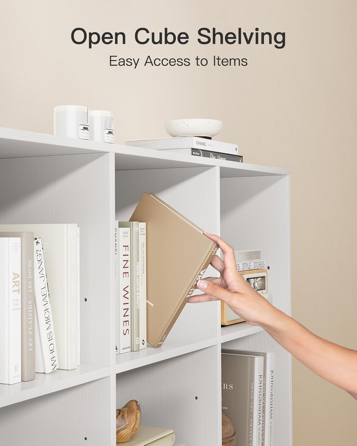 CHITOOMA Wood Bookcase with 3 Adjustable Shelves, 3-Tier 9-Cube Storage Organizer Bookshelf with Solid Legs for Home Office or Living Room, White