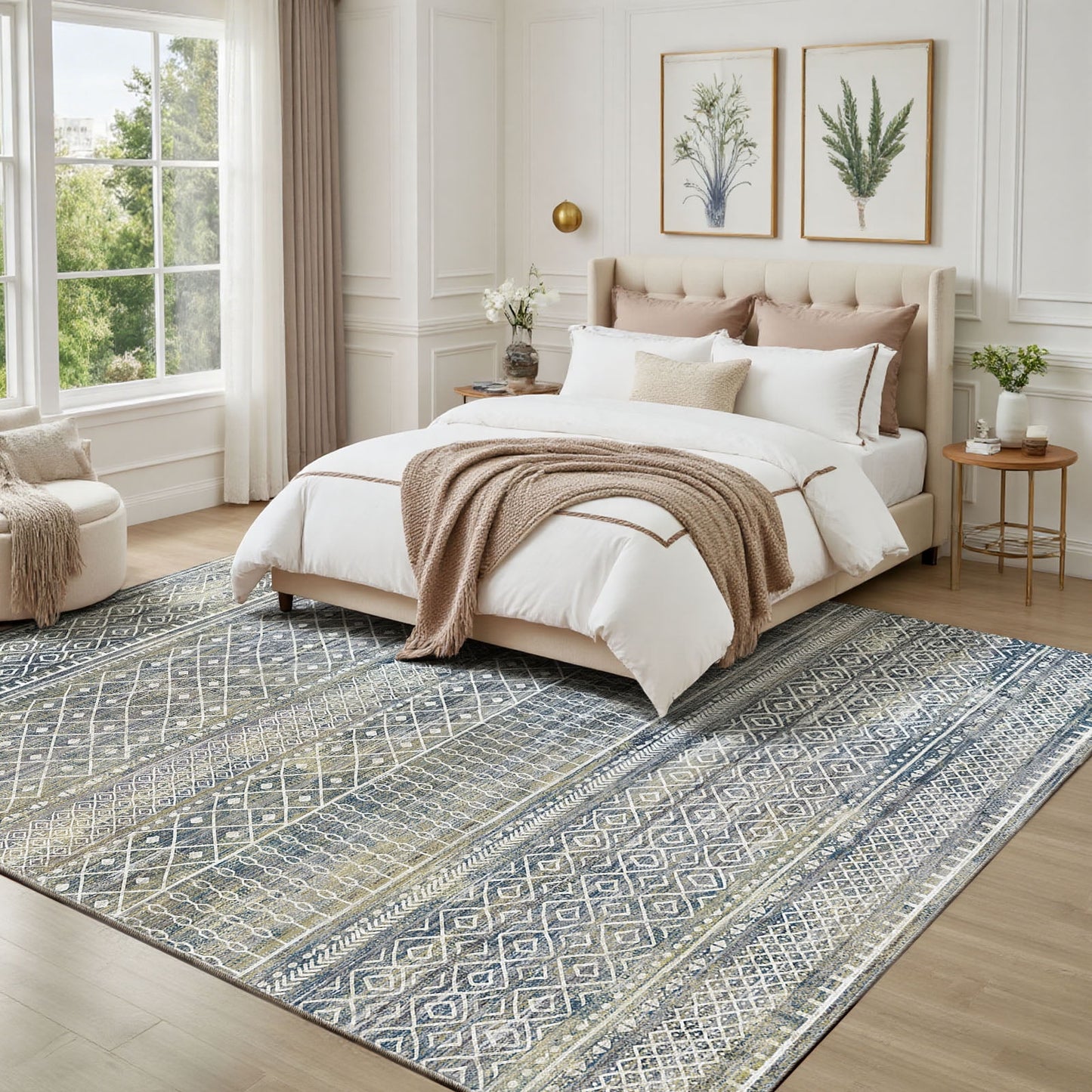 CHITOOMA 6'x9' Area Rugs for Living Room, Washable Rugs Boho Soft Geometric Bohemian Carpet Indoor Rug for Bedroom Dining Room Office Nonslip Foldable Rug