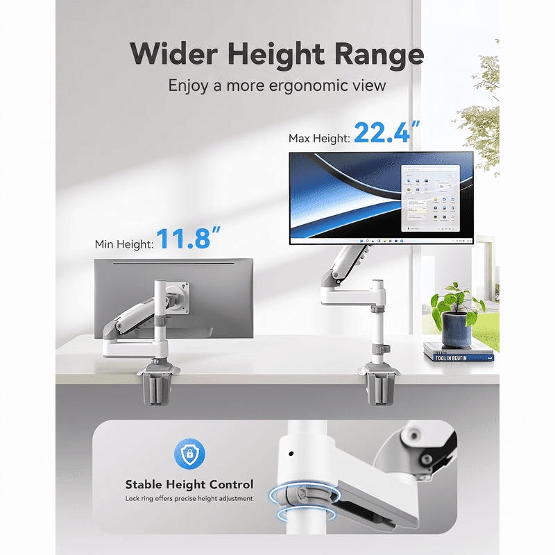 Kyspho Single Monitor Arm for 13–34 Inch Screens,Fully Adjustable Gaming Desk Monitor Mount with Tilt,Swivel,and Rotation,Supports up to 19.8 lbs, Fits VESA 75×75 mm and 100×100 mm,White