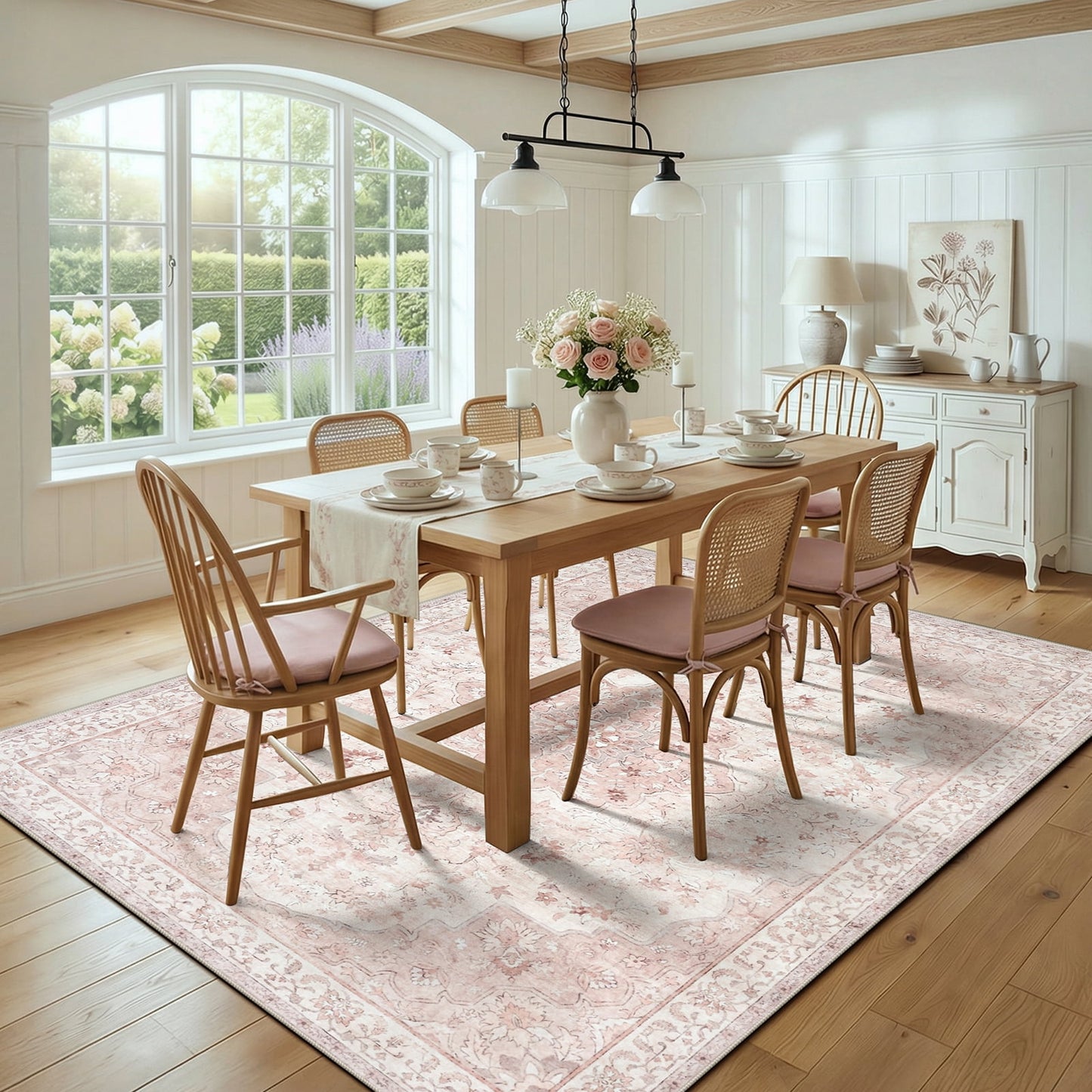 CHITOOMA 5'x7' Machine-washable Area Rugs for Living Room, Boho Floral Area Rugs with Non-Slip Backing, Stain Resistant Non-Shed Carpet for Bedroom, Dining Room, Dorm, Office