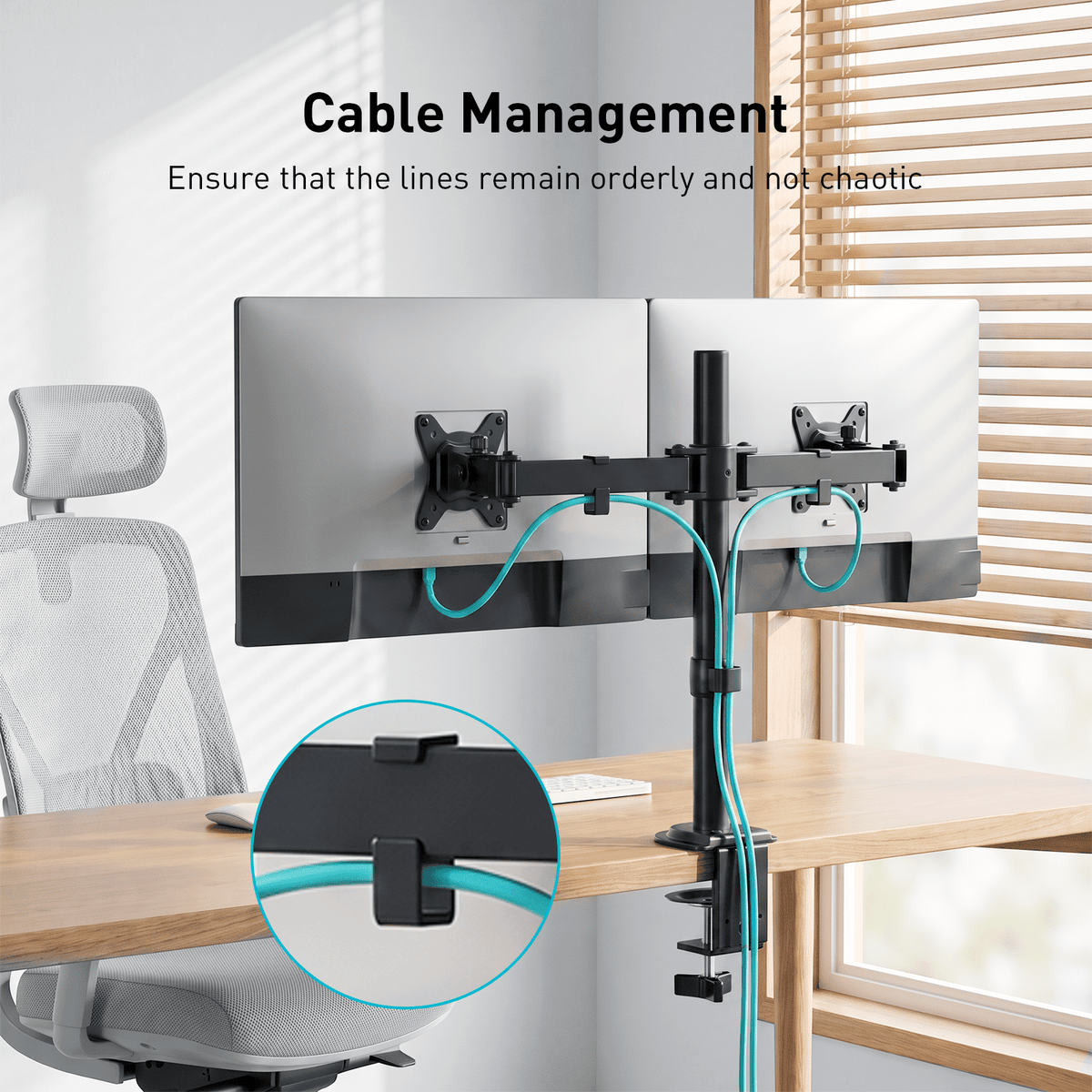 Dual Monitor Stand for 13 to 32 Inch Screens, Desk Mount with C-Clamp, Each Arm Holds 17.6 lbs, Double Monitor Mount Full Motion Adjustability for Height, Swivel, Tilt, and Rotation, Max 100x100mm