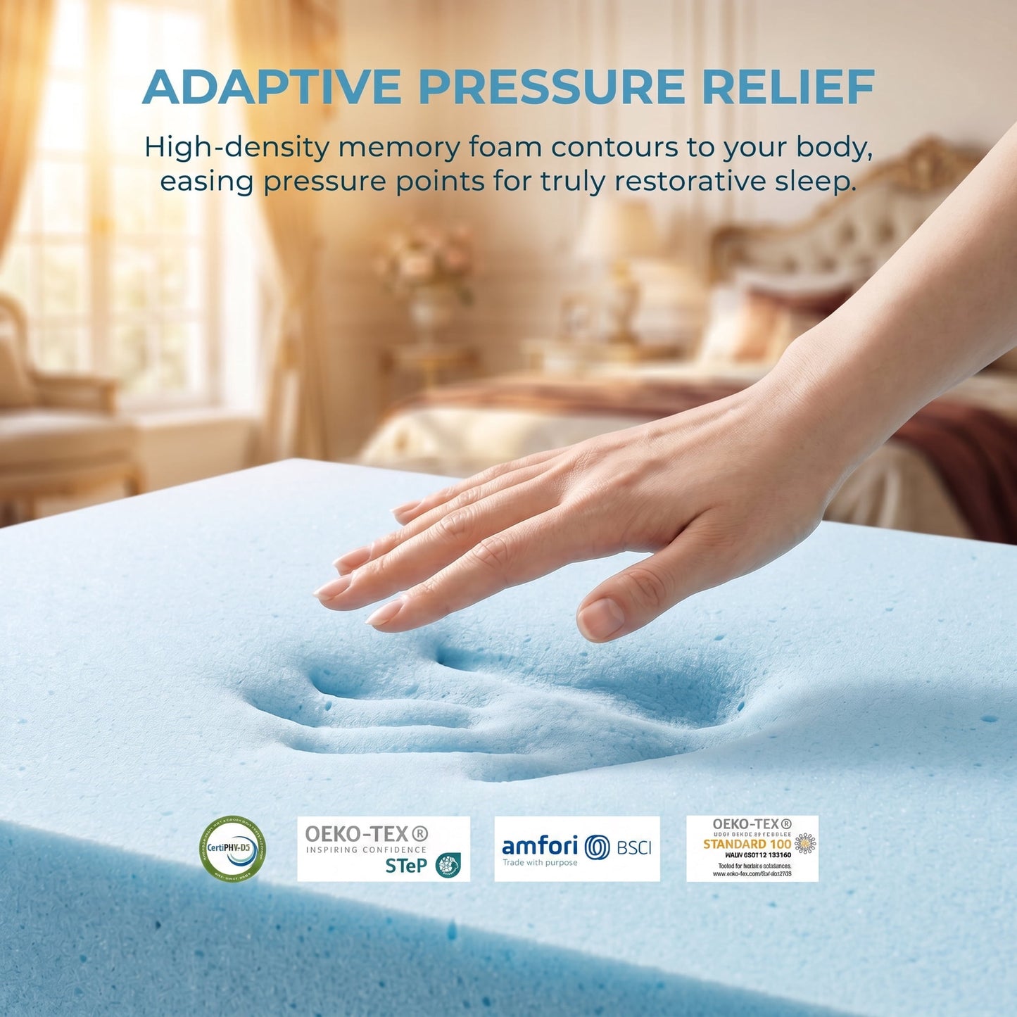 3 inch Non-Slip Design Gel Memory Foam Mattress Topper with Removable & Washable Cover for Cooling Sleep,Pressure Relief ,CertiPUR-US Certified - King