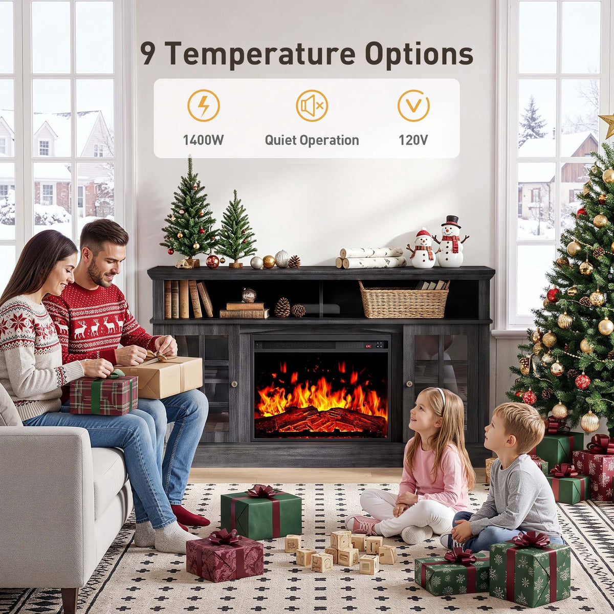 Electric Fireplace TV Stand for 75″ TVs Fireplace Entertainment Center TV Console Table with 23″ Fireplace, Holds up to 200 lbs