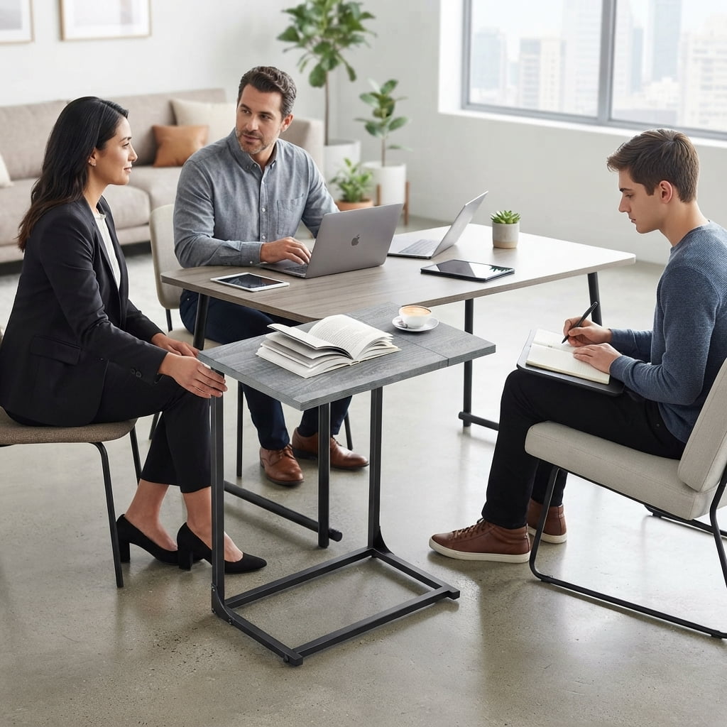 C Shaped Metal Couch End Table Tray Table, Widened Side Table Sofa Table Nightstand for Bedroom, Living Room, 27"(H) x 21.1"(W) x 11.4"(D), Grey