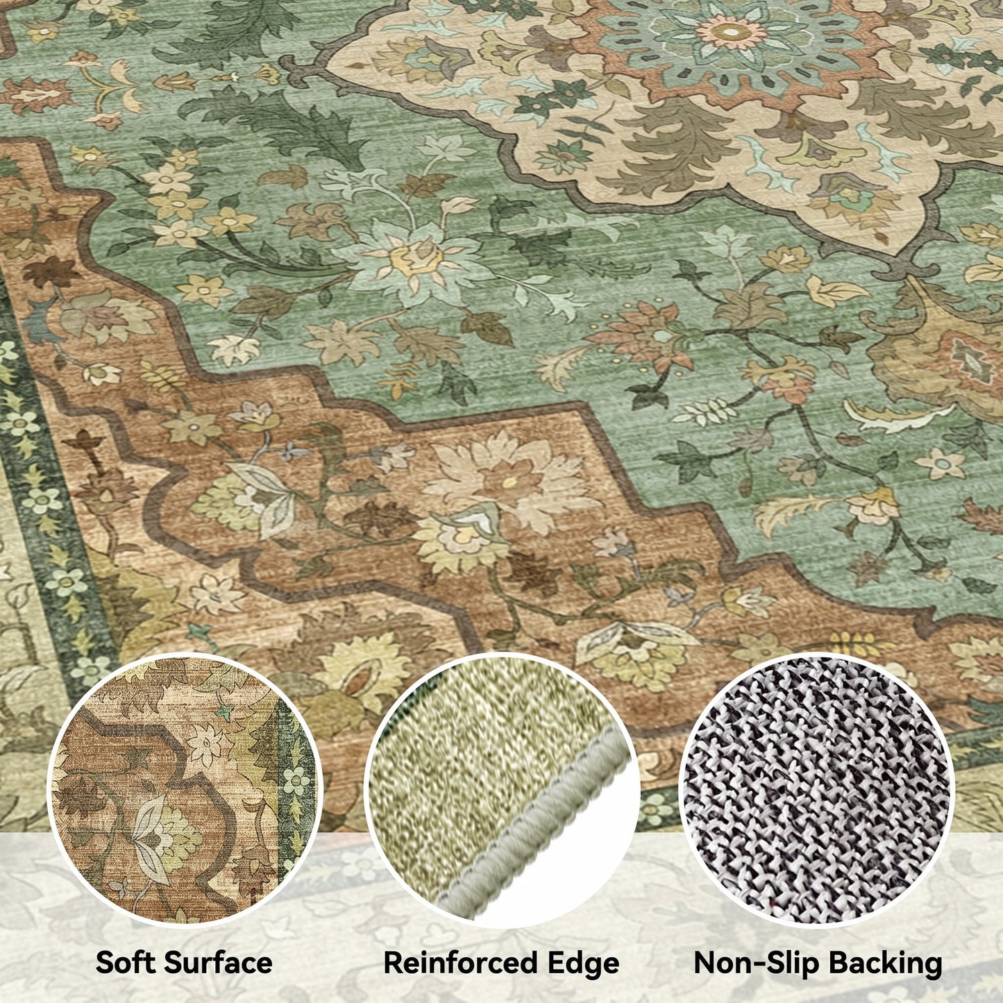 CHITOOMA 5'x7' Area Rugs for Living Room, Boho Machine Washable Stain Resistant Non-Shed Carpet, Floral Area Rug with Non-Slip Backing for Bedroom, Dining Room, Dorm, Office