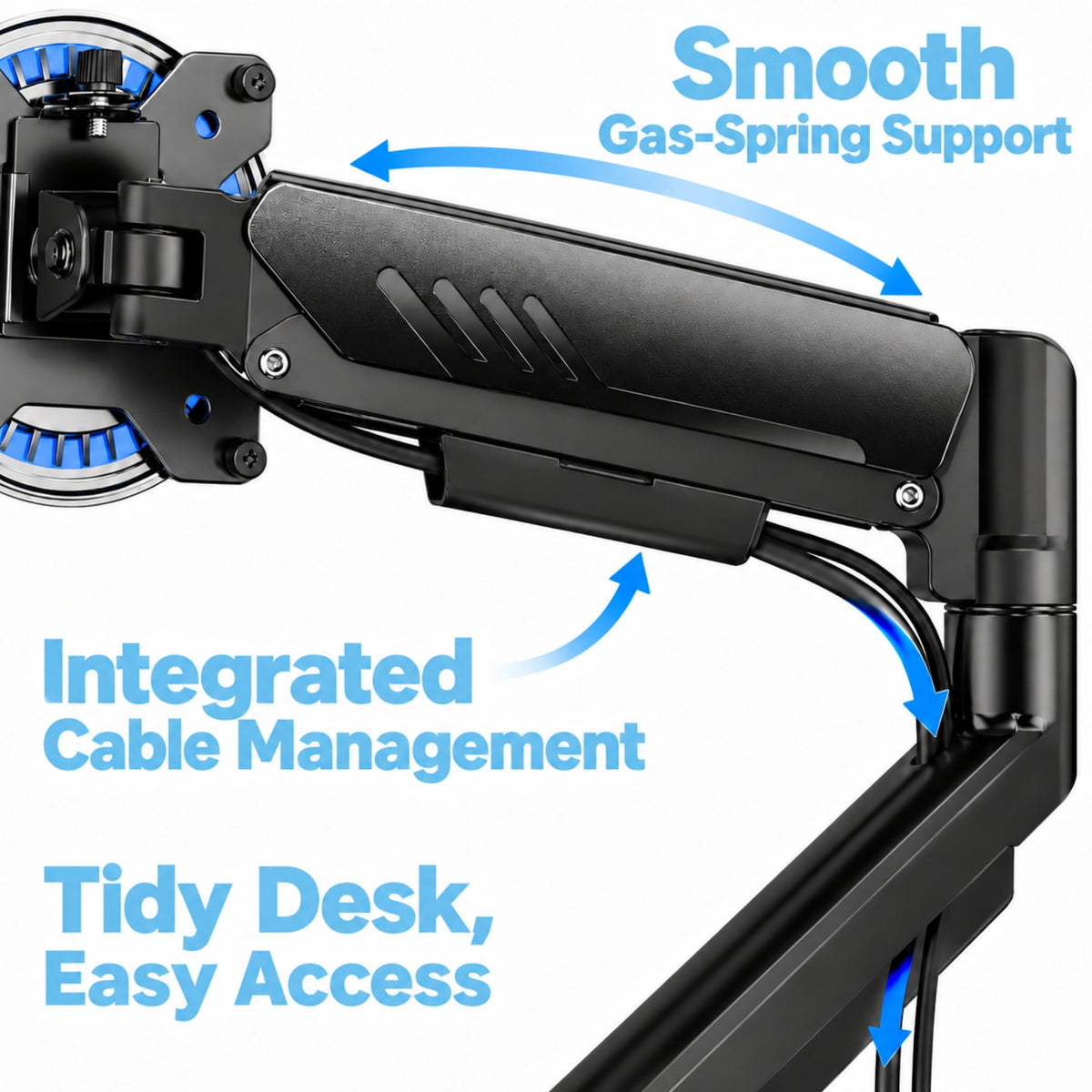 Kyspho Single Monitor Arm for 13" to 34 " Screens, Holds 19.8 lbs, Max 100x100mm, Monitor Stand with C-Clamp Tool-Free Mount, Cable Management, Adjustability for Swivel,Tilt and Rotation