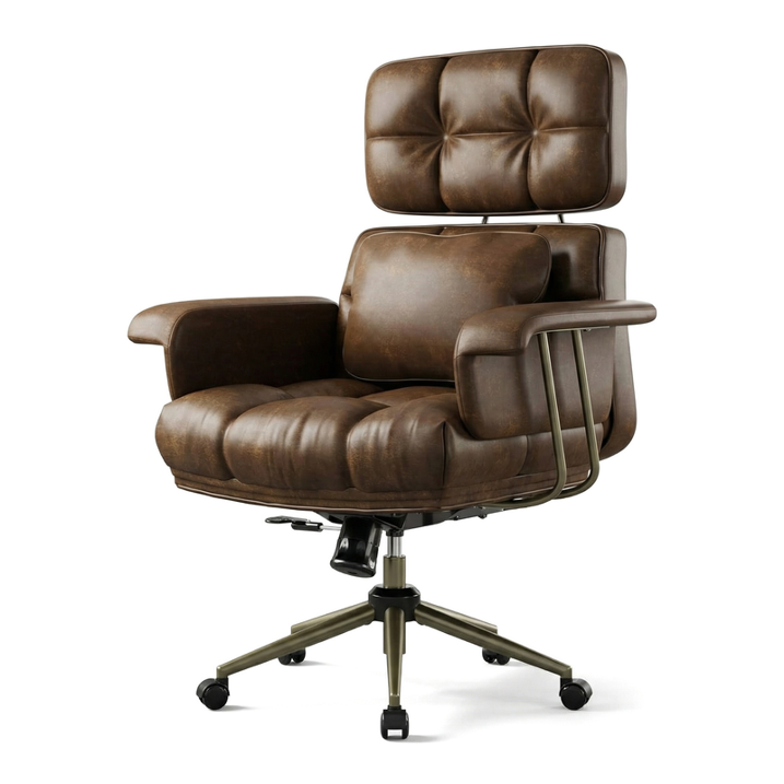 BESTERGO Ergonomic Executive Office Chair with PU Leather Upholstery, Adjustable Lumbar Support, Thick Cushion, 300 lbs Capacity, Mid Century Modern Desk Chair for Home Office, Brown