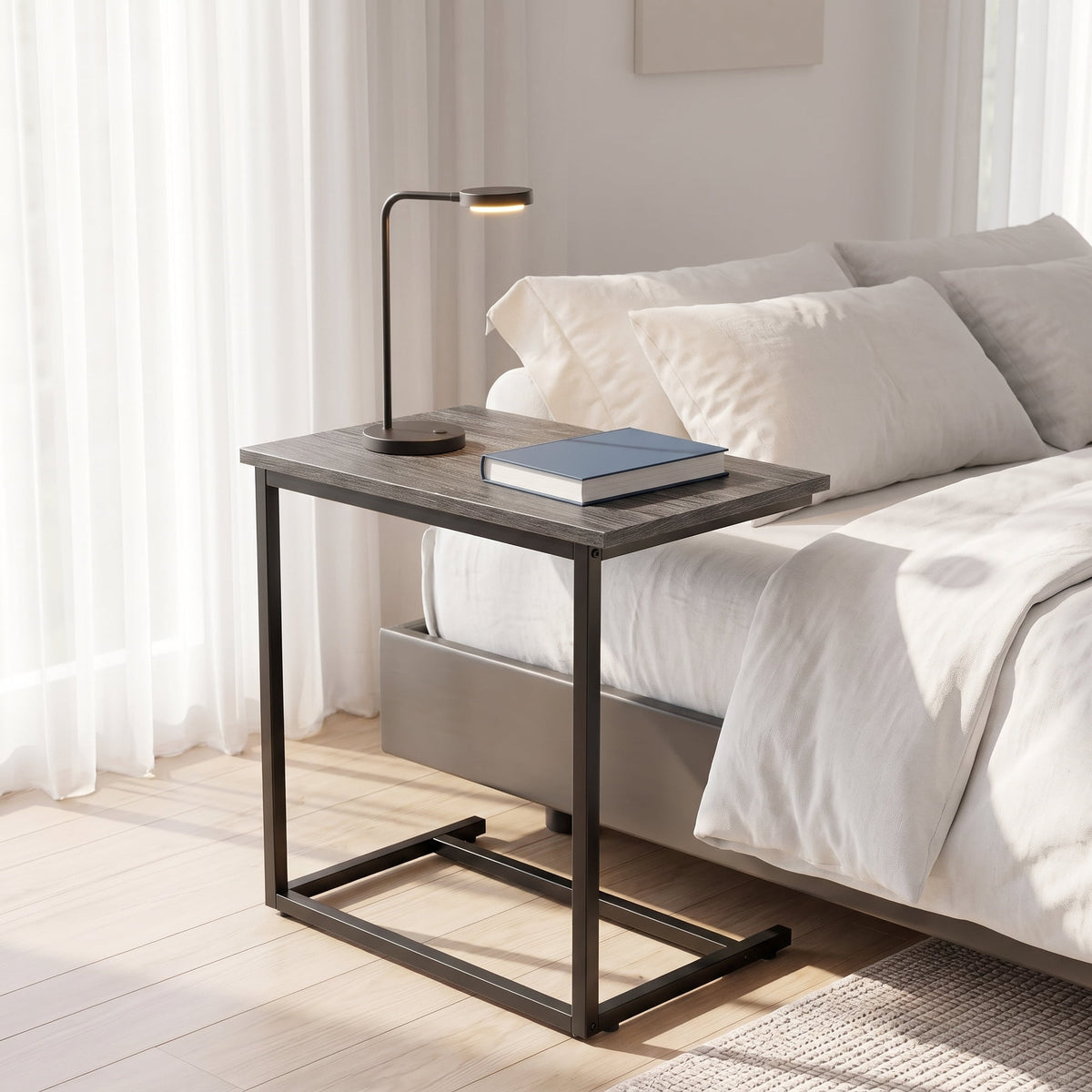 C Shape Metal Frame End Table 2 PCS, Sofa Table TV Tray Table for Living Room,Side Table for Bedroom (Gray)