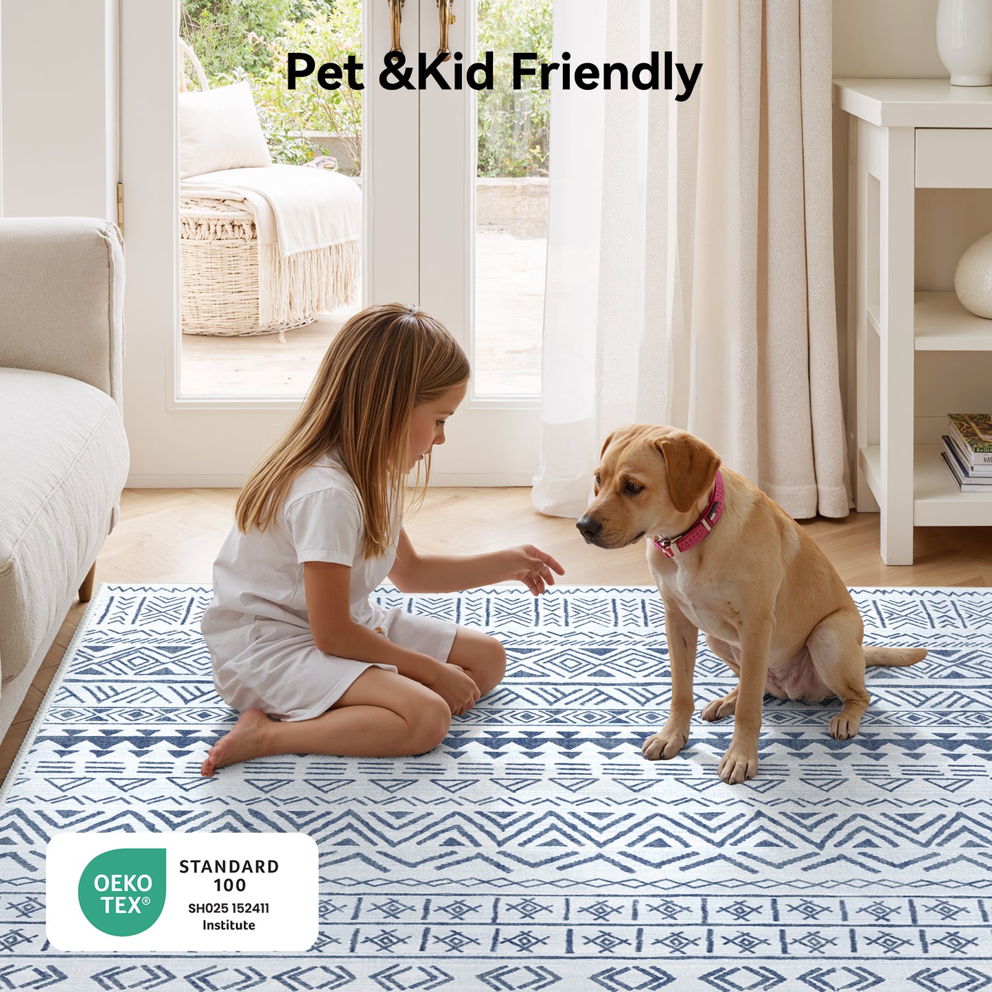 CHITOOMA 8'x10' Area Rugs for Living Room, Washable Rugs Boho Soft Geometric Bohemian Carpet Indoor Rug for Bedroom Dining Room Office Nonslip Foldable Rug