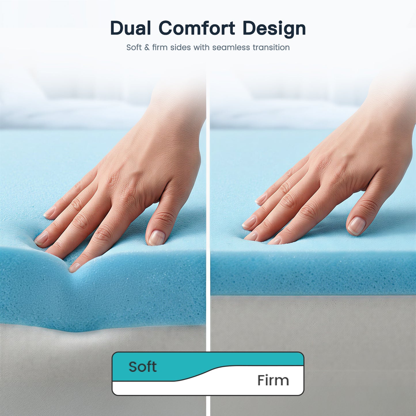 CHITOOMA 3 Inch Dual Firmness Full Memory Foam Mattress Topper with Split Soft & Firm Zones, Gel Infused Foam Mattress Topper for Pressure Relief, CertiPUR-US