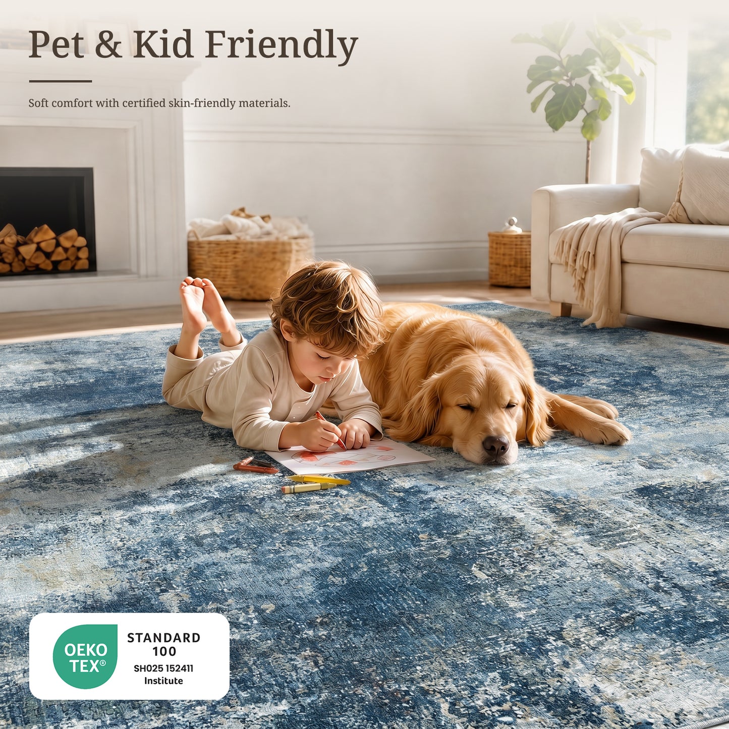 CHITOOMA 9'x12' Area Rugs for Living Room, Machine Washable Abstract Distressed Rugs Indoor Neutral Carpet Rugs for Bedroom Dining Room Office with Non-Slip Backing, Stain Resistant Non-Shed
