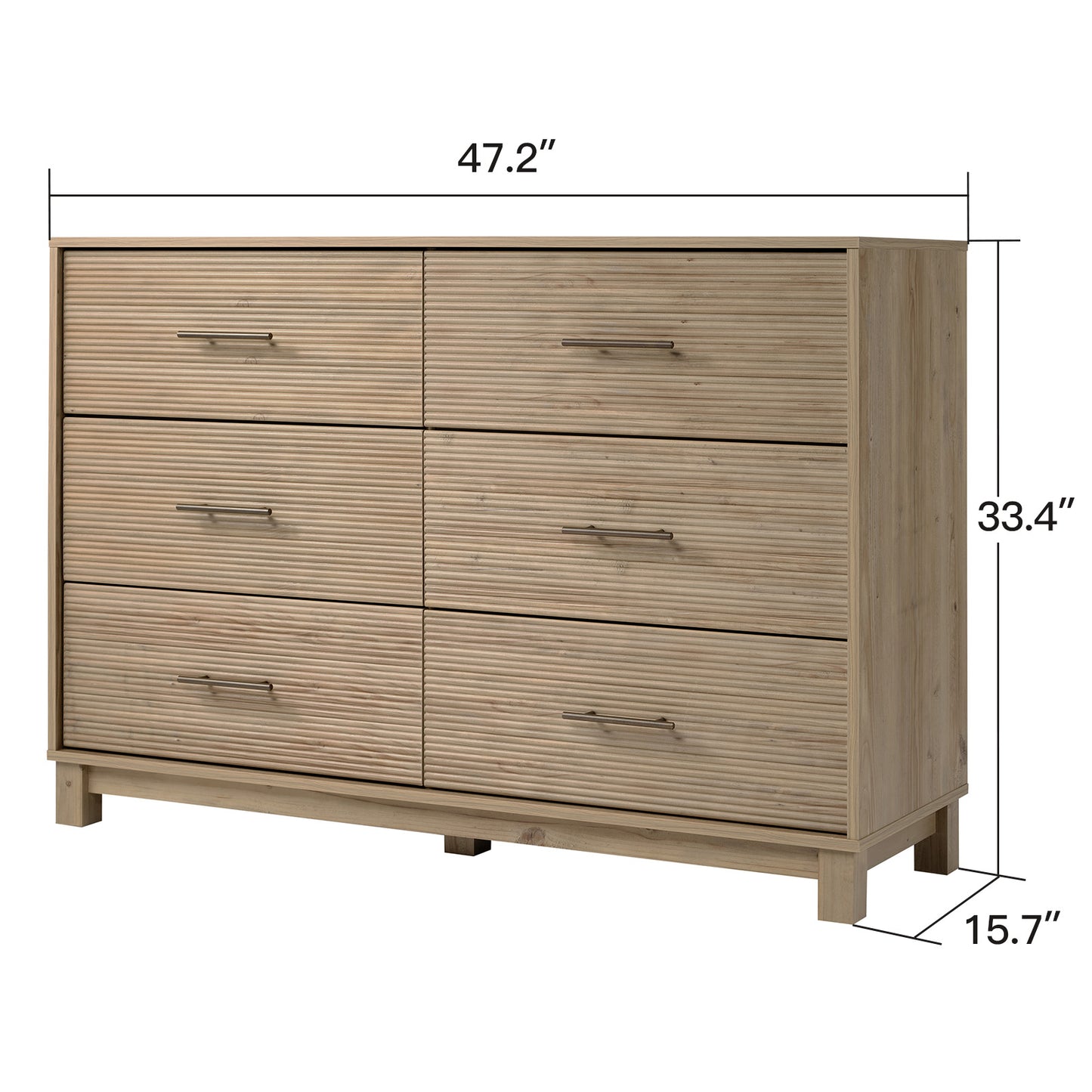 CHITOOMA 6 Drawer Fluted Dresser for Bedroom, Modern Wooden Long Dresser, Storage Cabine Chest of Drawers for Living Room Hallway, Natural