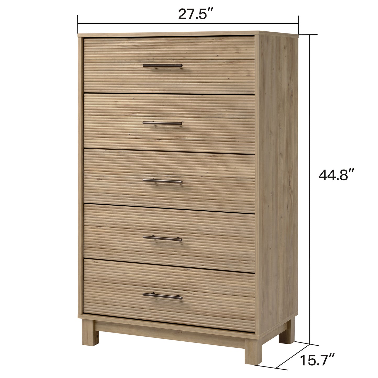 CHITOOMA Fluted Dresser for Bedroom, Modern Wooden 5 Drawer Tall Dresser, Chest of Drawers, Storage Cabine Living Room Hallway, Natural