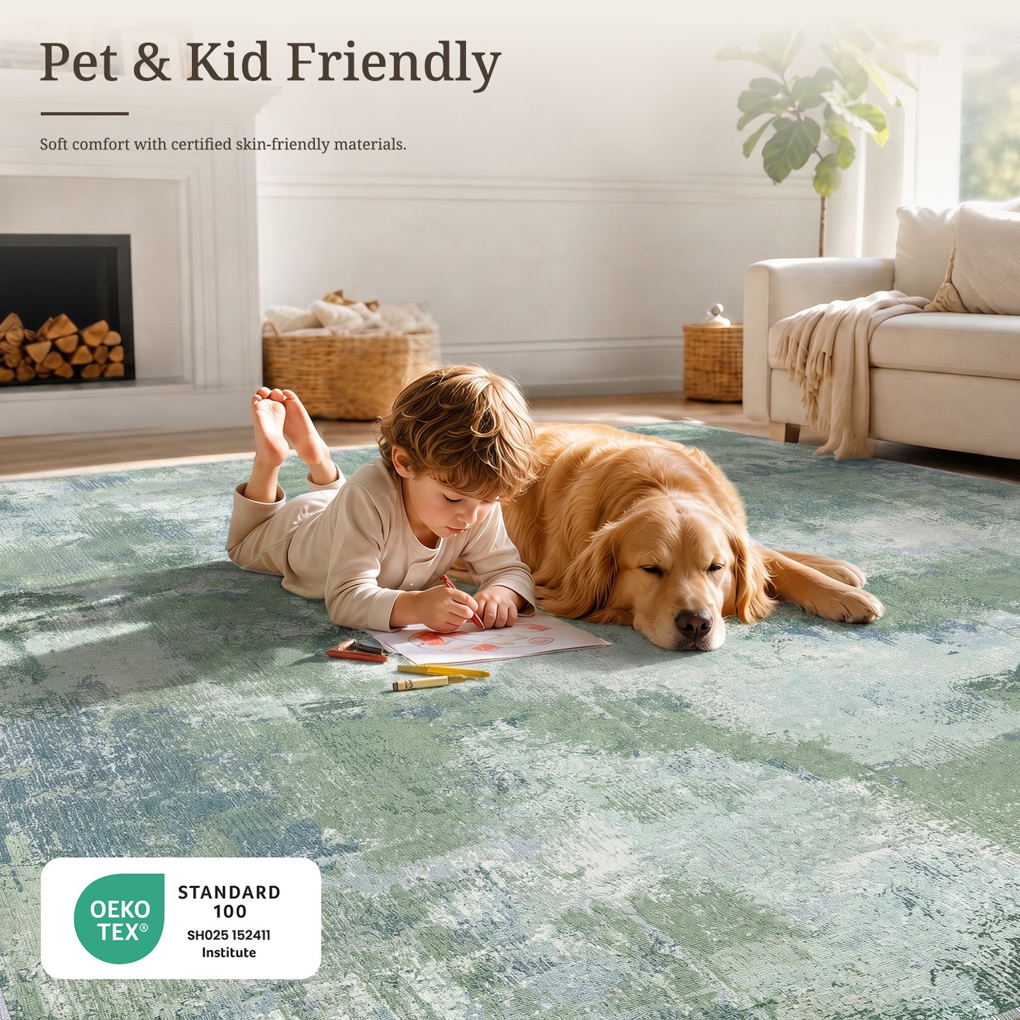 CHITOOMA 6'x9' Area Rugs for Living Room, Machine Washable Abstract Distressed Rugs Indoor Neutral Carpet Rugs for Bedroom Dining Room Office with Non-Slip Backing, Stain Resistant Non-Shed