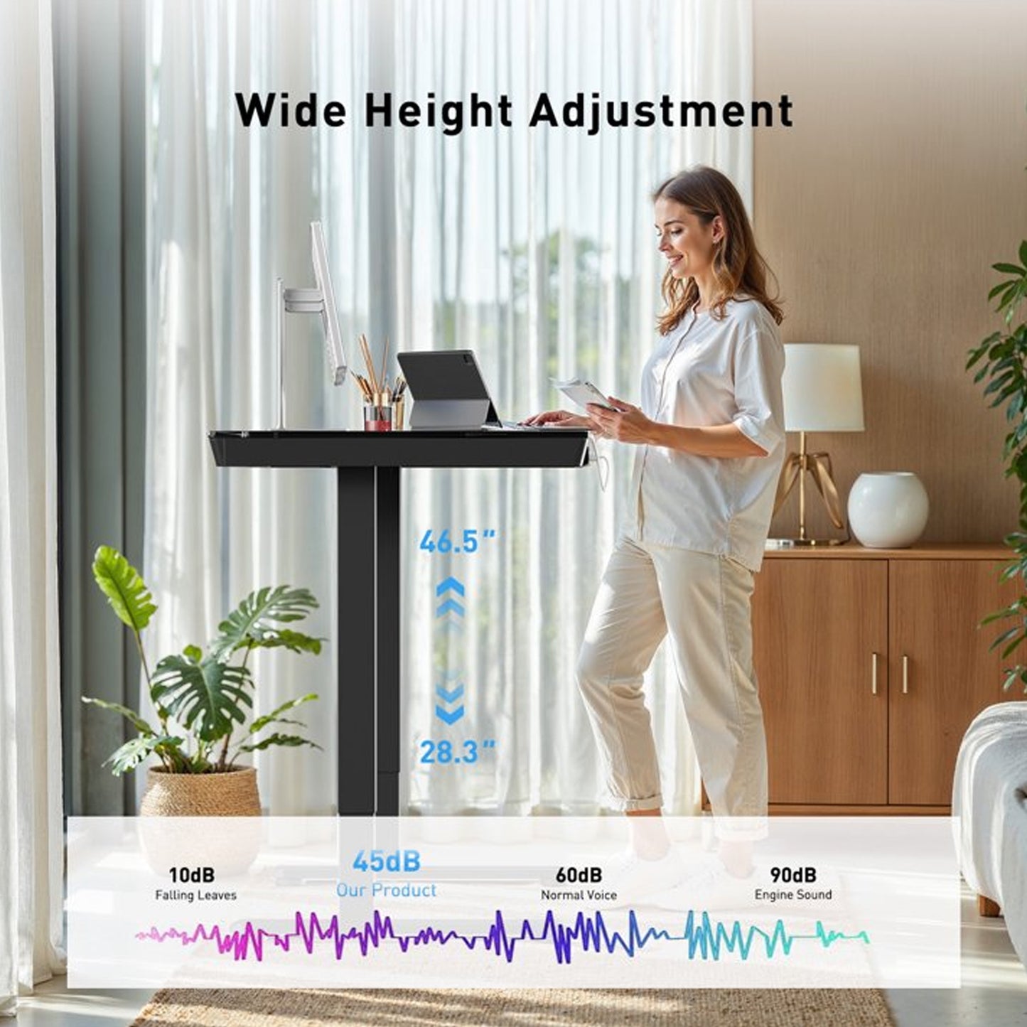 CHITOOMA Glass Top Electric Standing Desk with Drawer, 48'' x 24'' Electric Height Adjustable Desk with USB Charging Ports, Sit Stand up for Home Office