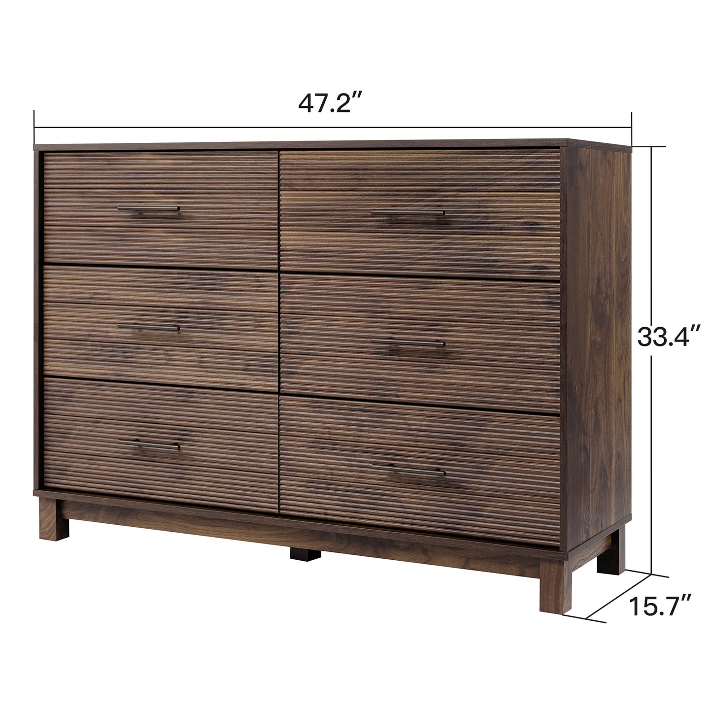 CHITOOMA 6 Drawer Fluted Dresser for Bedroom, Modern Wooden Long Dresser, Storage Cabine Chest of Drawers for Living Room Hallway, Walnut