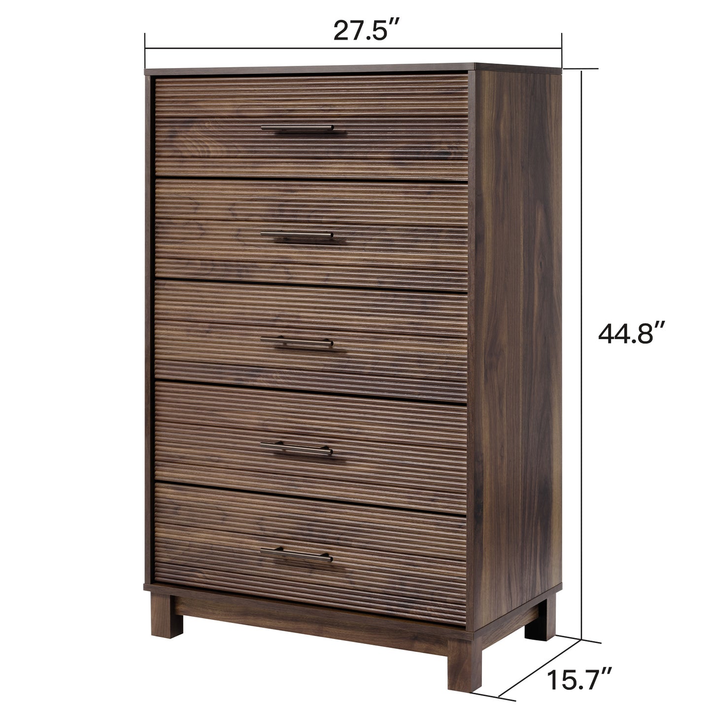 CHITOOMA Fluted Dresser for Bedroom, Modern Wooden 5 Drawer Tall Dresser, Chest of Drawers, Storage Cabine Living Room Hallway, Walnut
