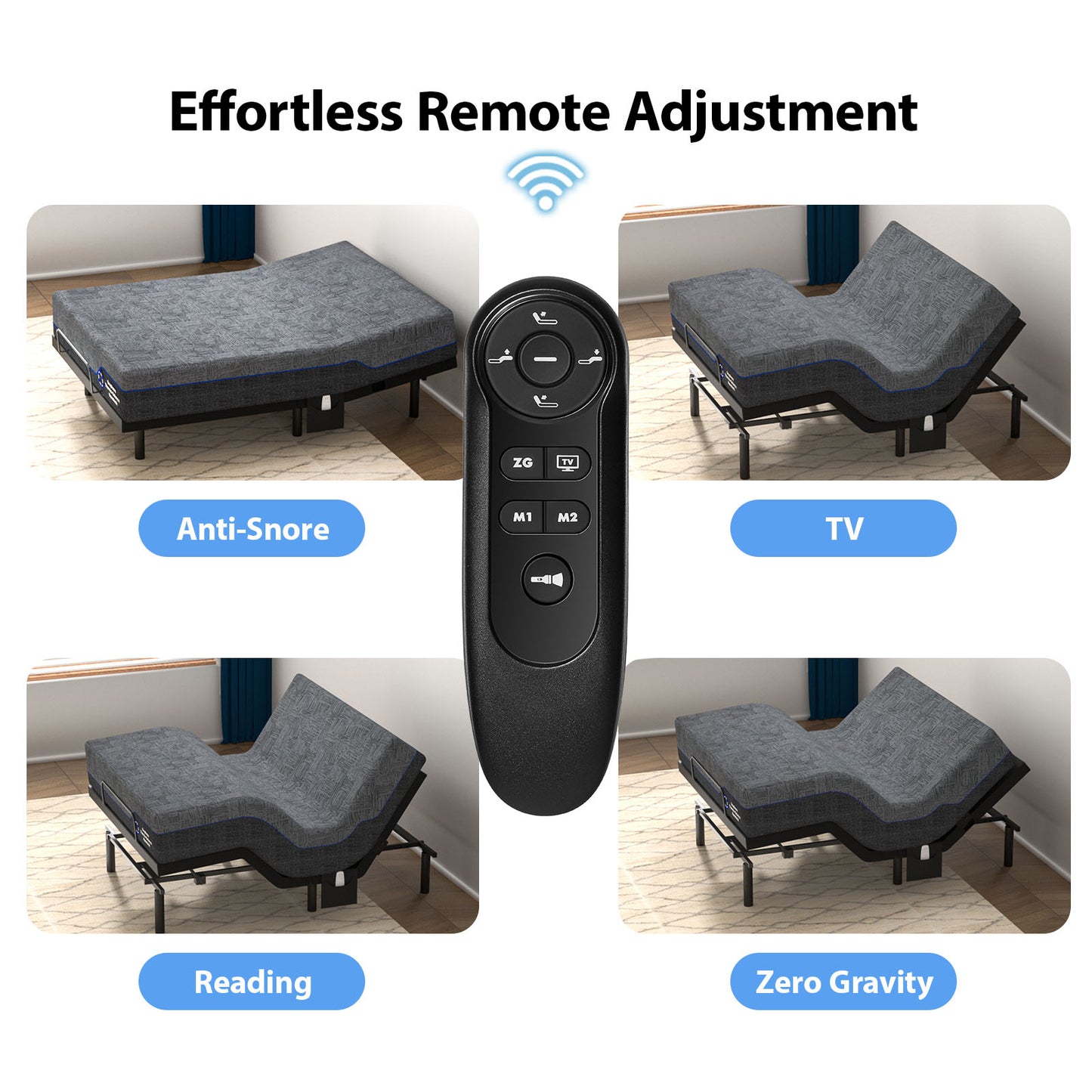 CHITOOMA Full Adjustable Bed Frame with 12 Inch Gel Memory Foam Mattress, Electric Bed Base with Wireless Remote, Zero Gravity, Graphene Cover, Medium-Firm Support, Mattress in a Box