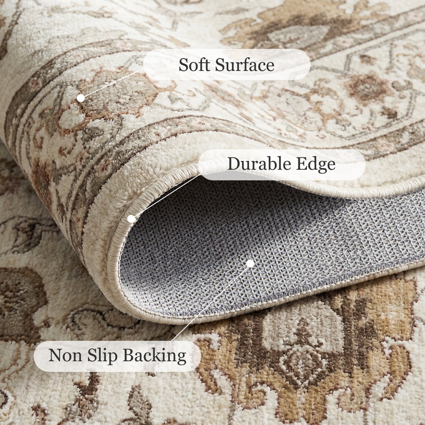 CHITOOMA 8'x10' Area Rugs for Living Room, Boho Machine Washable Floral Area Rug with Non-Slip Backing, Stain Resistant Non-Shed Carpet for Bedroom, Dining Room, Dorm, Office