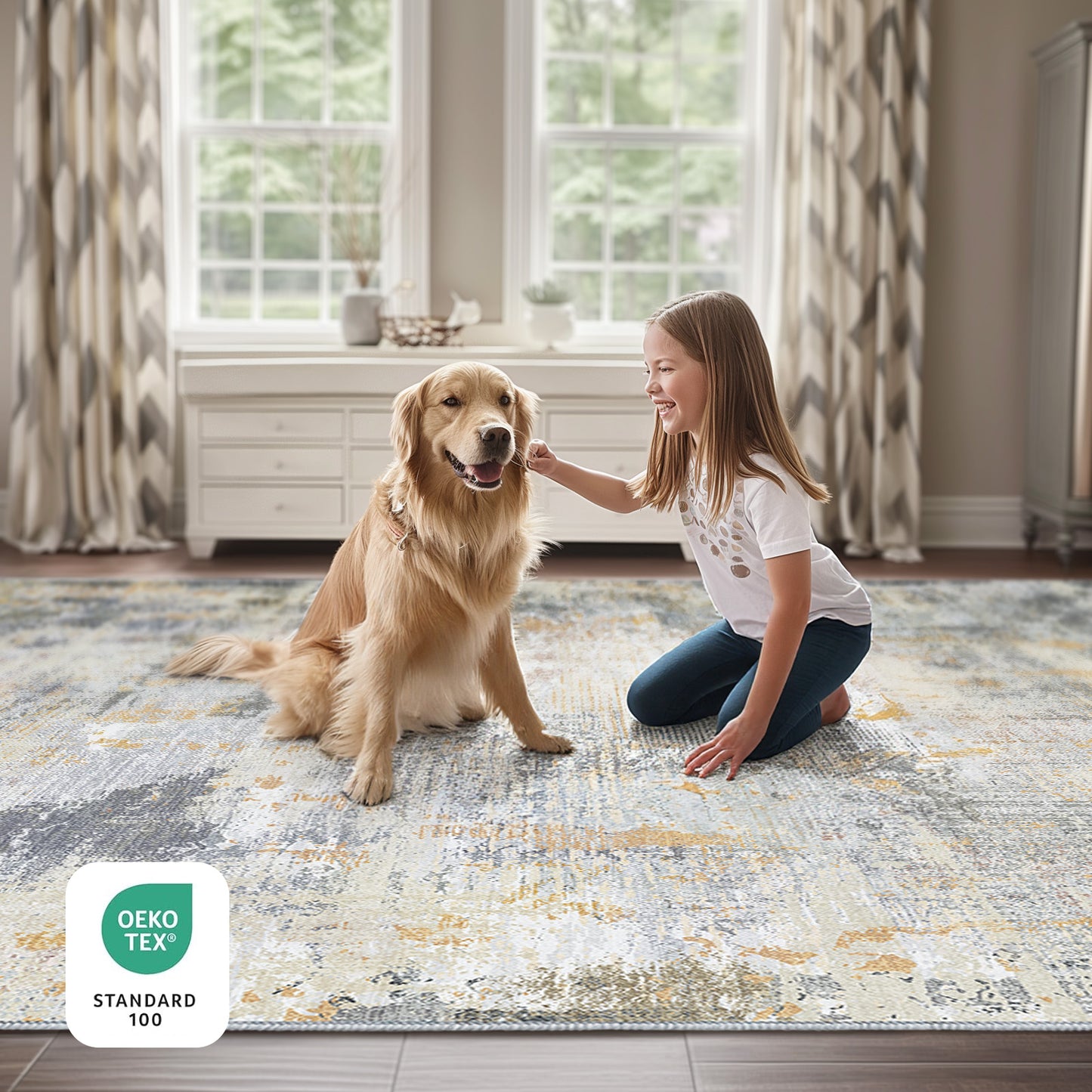 CHITOOMA 8'x10' Area Rugs for Living Room, Machine Washable Rugs for Bedroom Dining Room Dorm Office with Non-Slip Backing, Stain Resistant Non-Shed Carpet
