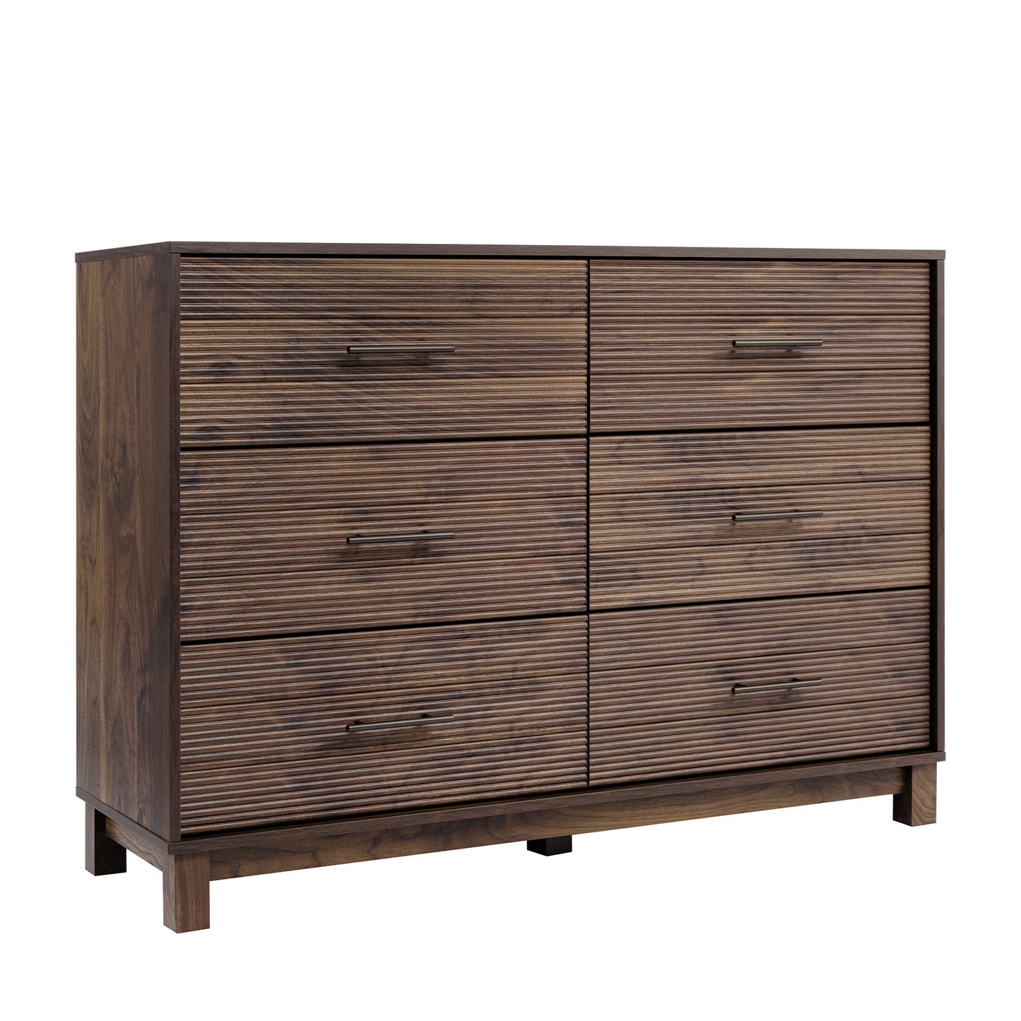CHITOOMA 6 Drawer Fluted Dresser for Bedroom, Modern Wooden Long Dresser, Storage Cabine Chest of Drawers for Living Room Hallway, Walnut