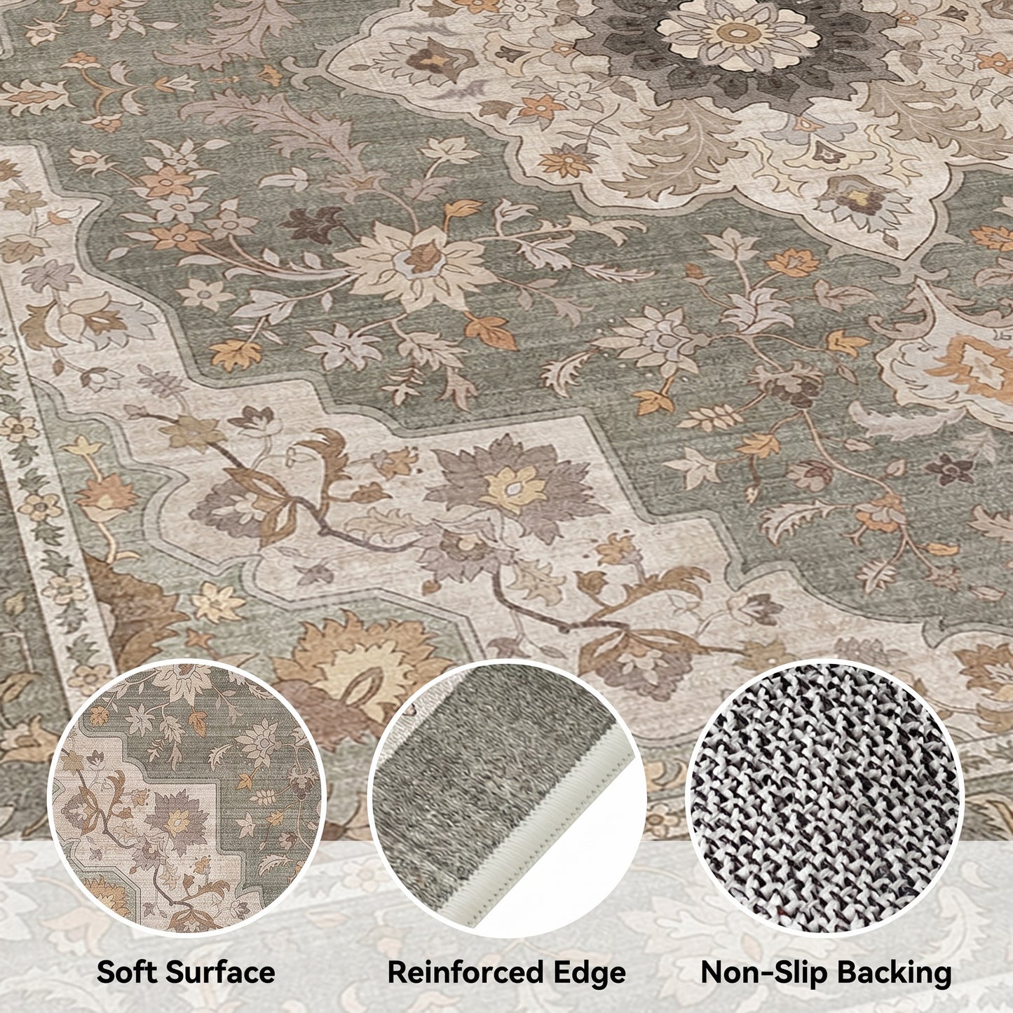 CHITOOMA 9'x12' Area Rugs for Living Room, Boho Machine Washable Stain Resistant Non-Shed Carpet, Floral Area Rug with Non-Slip Backing for Bedroom, Dining Room, Dorm, Office