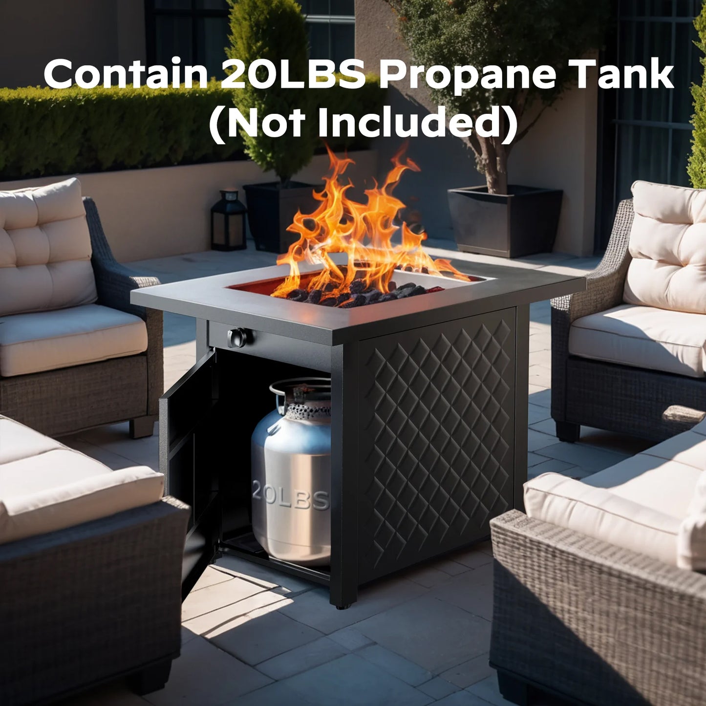 28" Outdoor Propane Fire Pit Table with Lid, 60,000 BTU Gas Fire Pit for Patio Garden Party