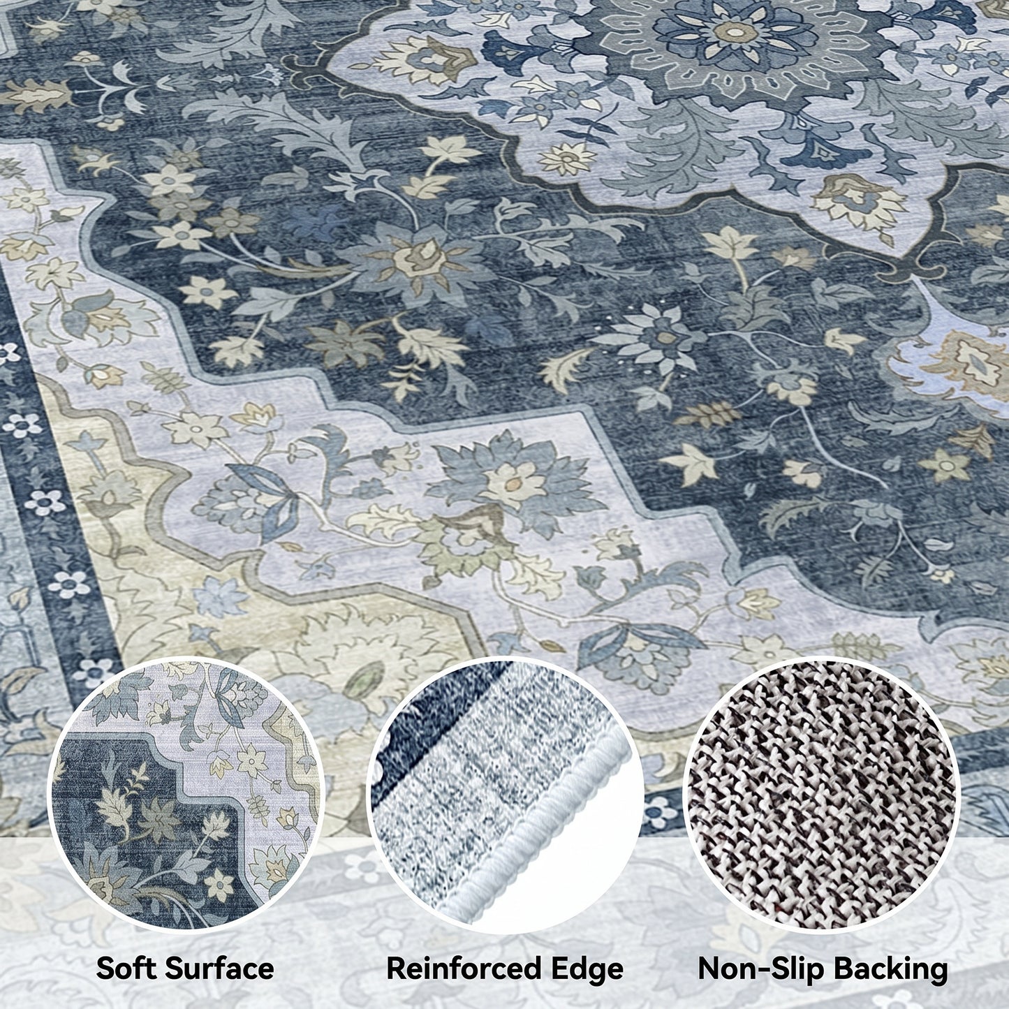 CHITOOMA 9'x12' Area Rugs for Living Room, Boho Machine Washable Stain Resistant Non-Shed Carpet, Floral Area Rug with Non-Slip Backing for Bedroom, Dining Room, Dorm, Office