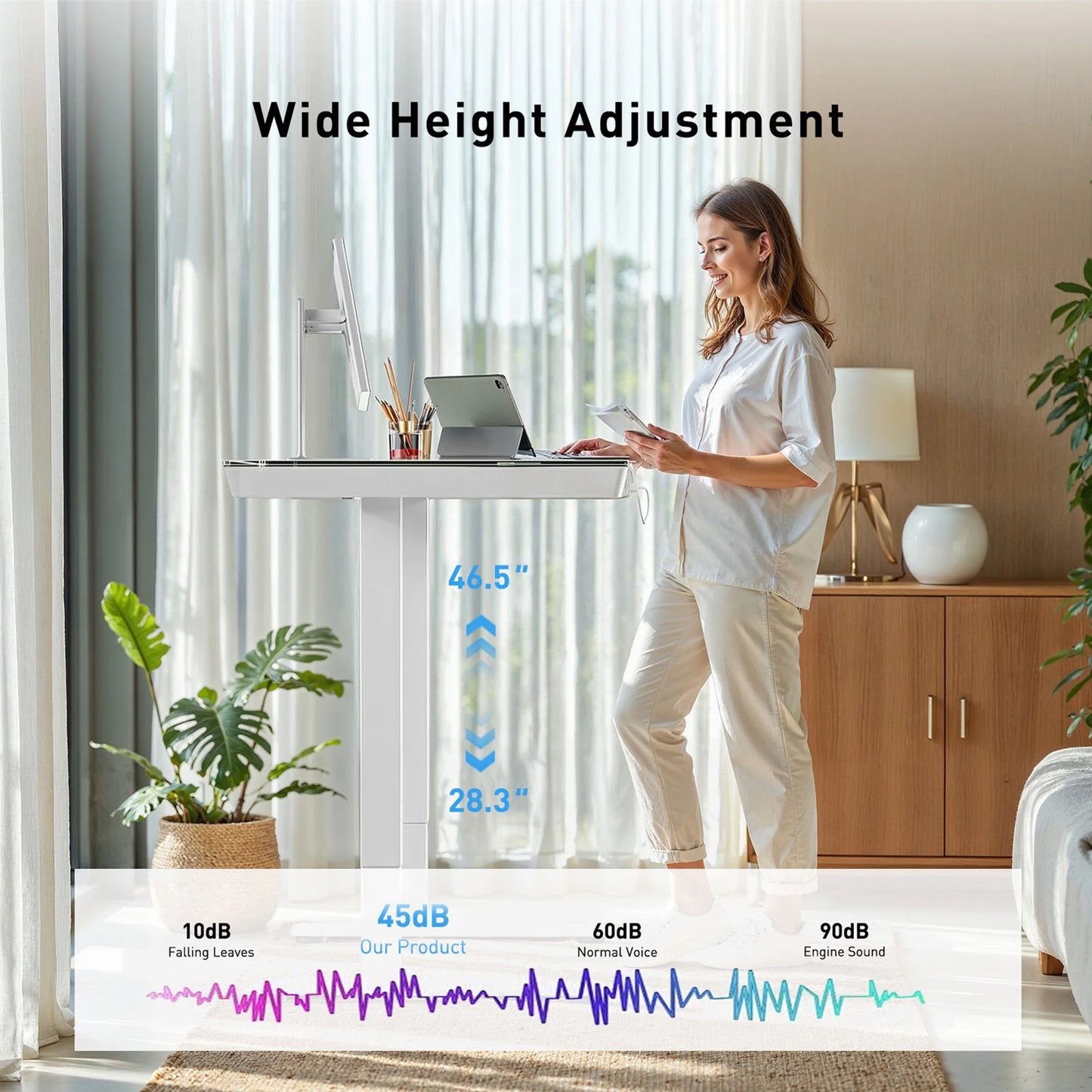 CHITOOMA Glass Top Electric Standing Desk with Drawer, 55'' x 28'' Electric Height Adjustable Desk with USB Charging Ports, Sit Stand up for Home Office