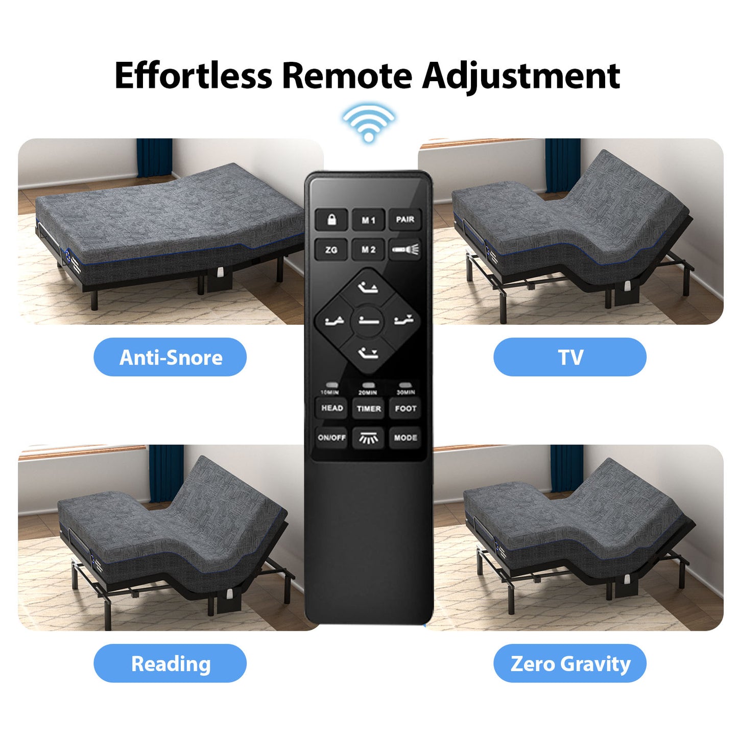 CHITOOMA Split King Electric Adjustable Bed Frame with 14 Inch Gel Memory Foam Mattress, Massage with 4 Modes & 3 Intensities, Wireless Remote, Zero Gravity, Under-Bed Nightlight & Easy