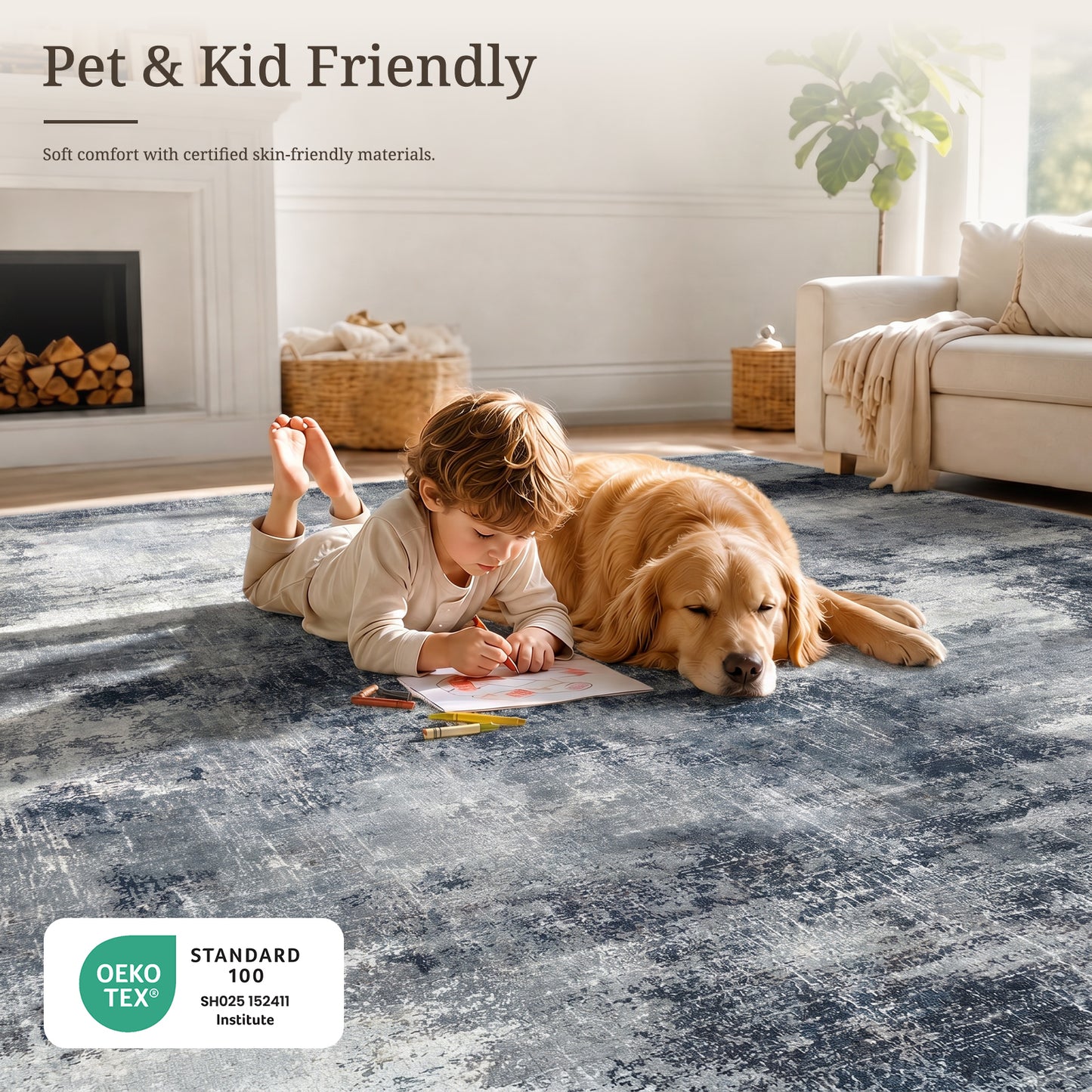 CHITOOMA 8'x10' Area Rugs for Living Room, Machine Washable Abstract Distressed Rugs Indoor Neutral Carpet Rugs for Bedroom Dining Room Office with Non-Slip Backing, Stain Resistant Non-Shed