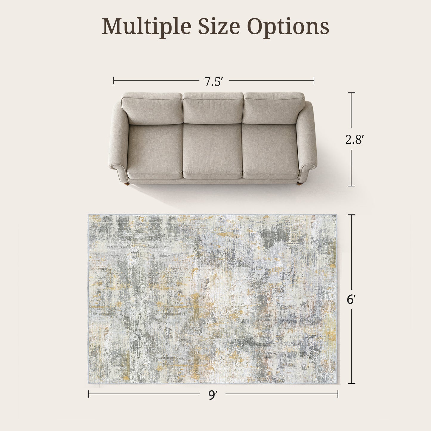 CHITOOMA 6'x9' Area Rugs for Living Room, Machine Washable Abstract Distressed Rugs Indoor Neutral Carpet Rugs for Bedroom Dining Room Office with Non-Slip Backing, Stain Resistant Non-Shed