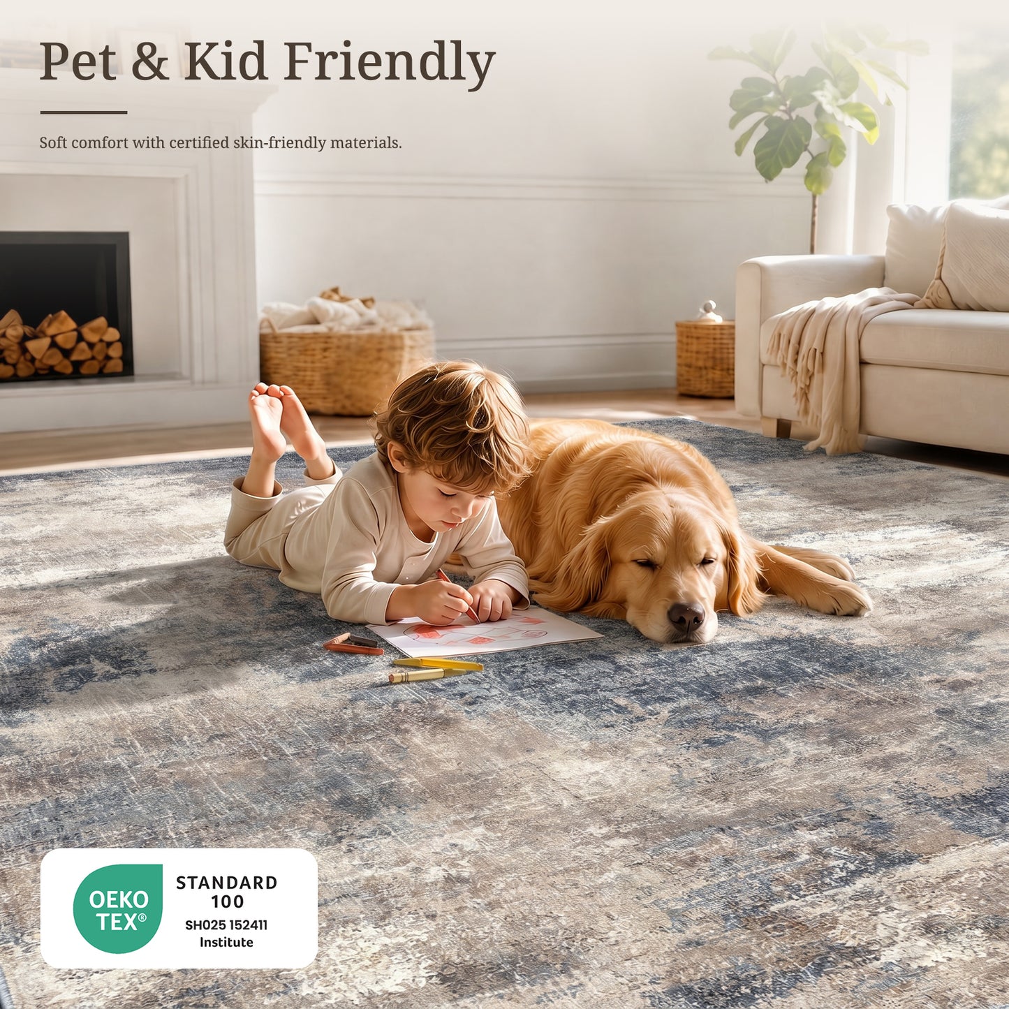CHITOOMA 8'x10' Area Rugs for Living Room, Machine Washable Abstract Distressed Rugs Indoor Neutral Carpet Rugs for Bedroom Dining Room Office with Non-Slip Backing, Stain Resistant Non-Shed