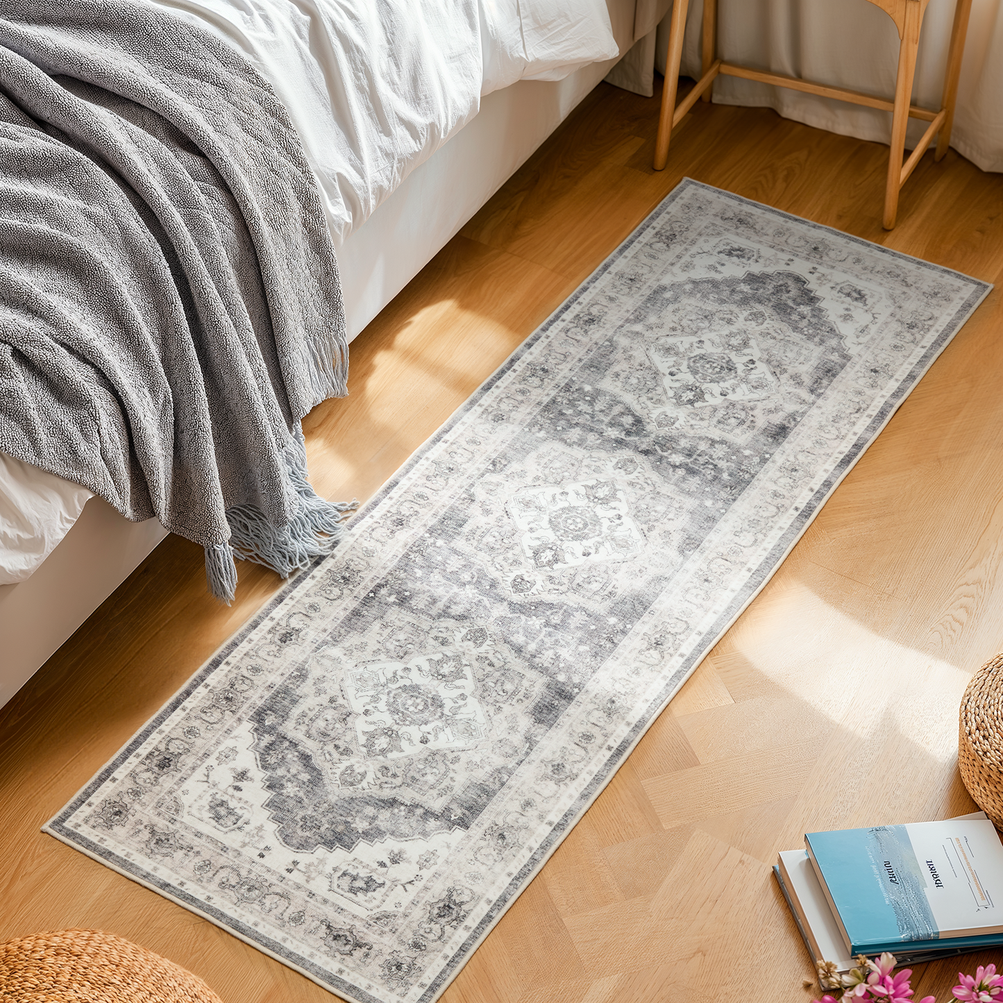 CHITOOMA 2'x6' Machine-washable Runner Rug for Kitchen, Stain Resistant Non-Shed Carpet, Boho Runner Rug with Non-Slip Backing for Hallway, Entryway, Bedroom, Laundry, Bathroom