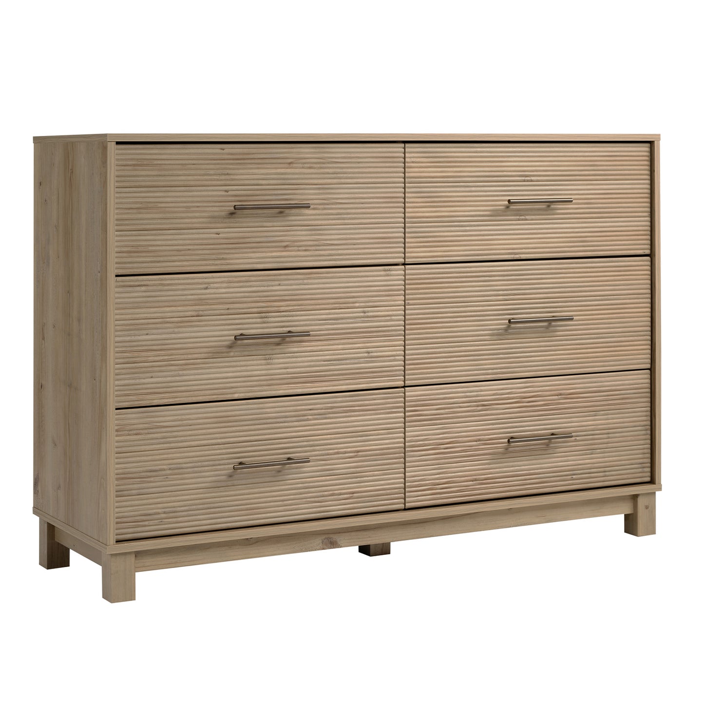 CHITOOMA 6 Drawer Fluted Dresser for Bedroom, Modern Wooden Long Dresser, Storage Cabine Chest of Drawers for Living Room Hallway, Natural