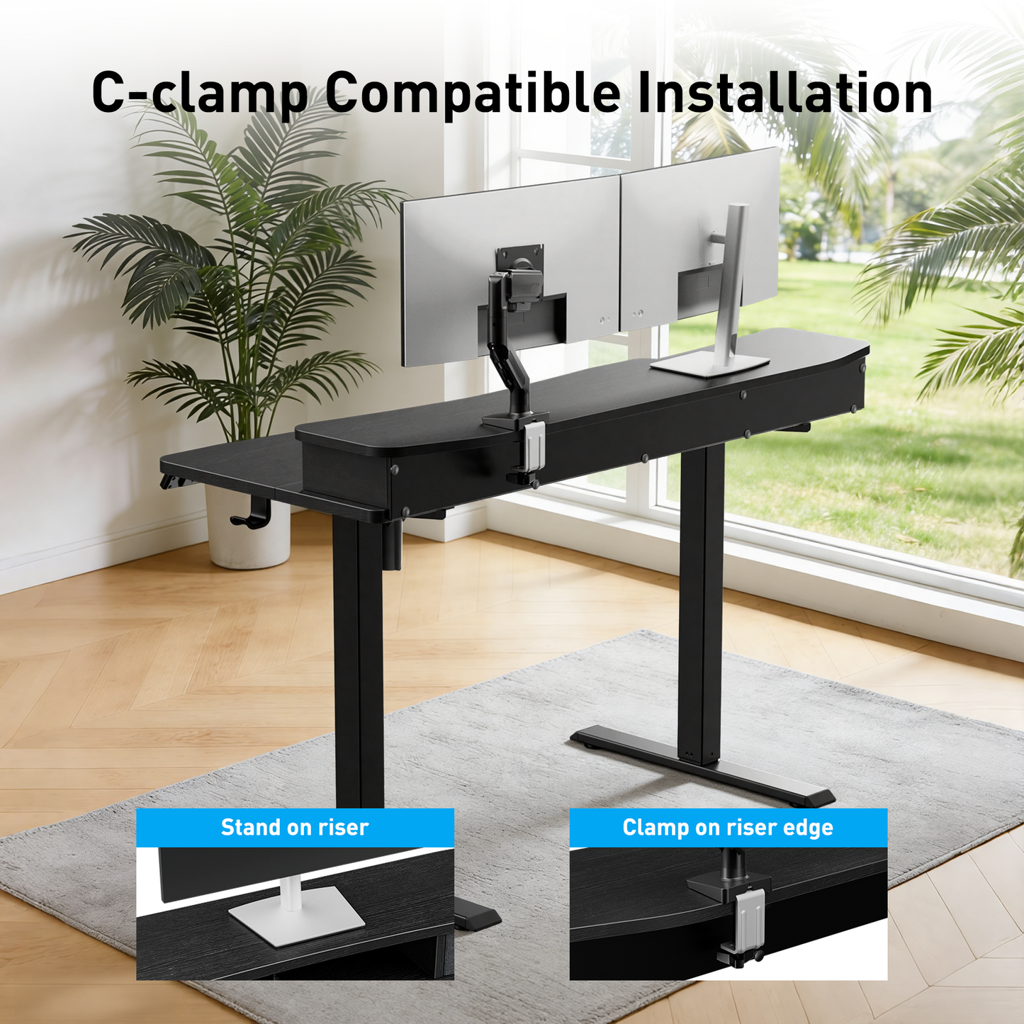 CHITOOMA Electric Standing Desk with Drawers, 48″ x 24″ Large Adjustable Height Computer Desk for Home Office, C-Clamp Compatible with 4 Presets, Black