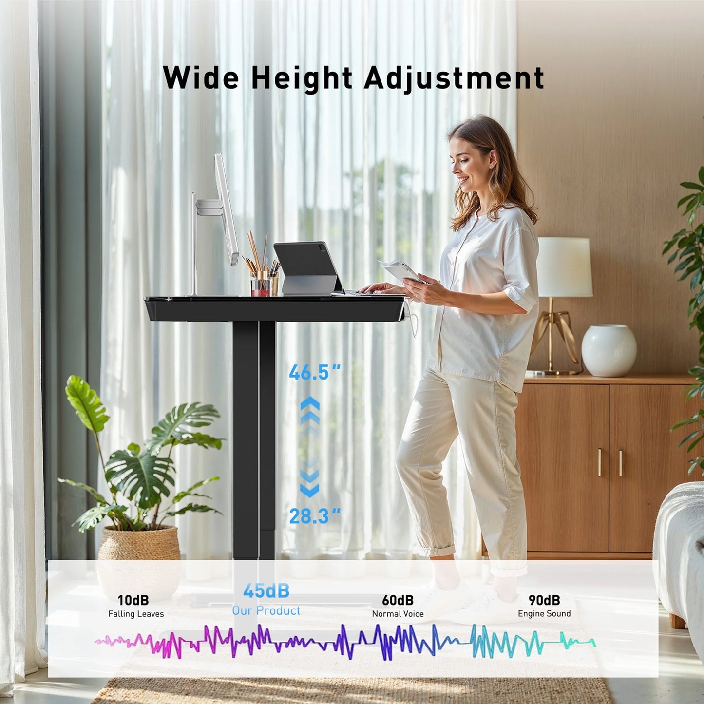 CHITOOMA Glass Top Electric Standing Desk with Drawer, 55'' x 28'' Electric Height Adjustable Desk with USB Charging Ports, Sit Stand up for Home Office