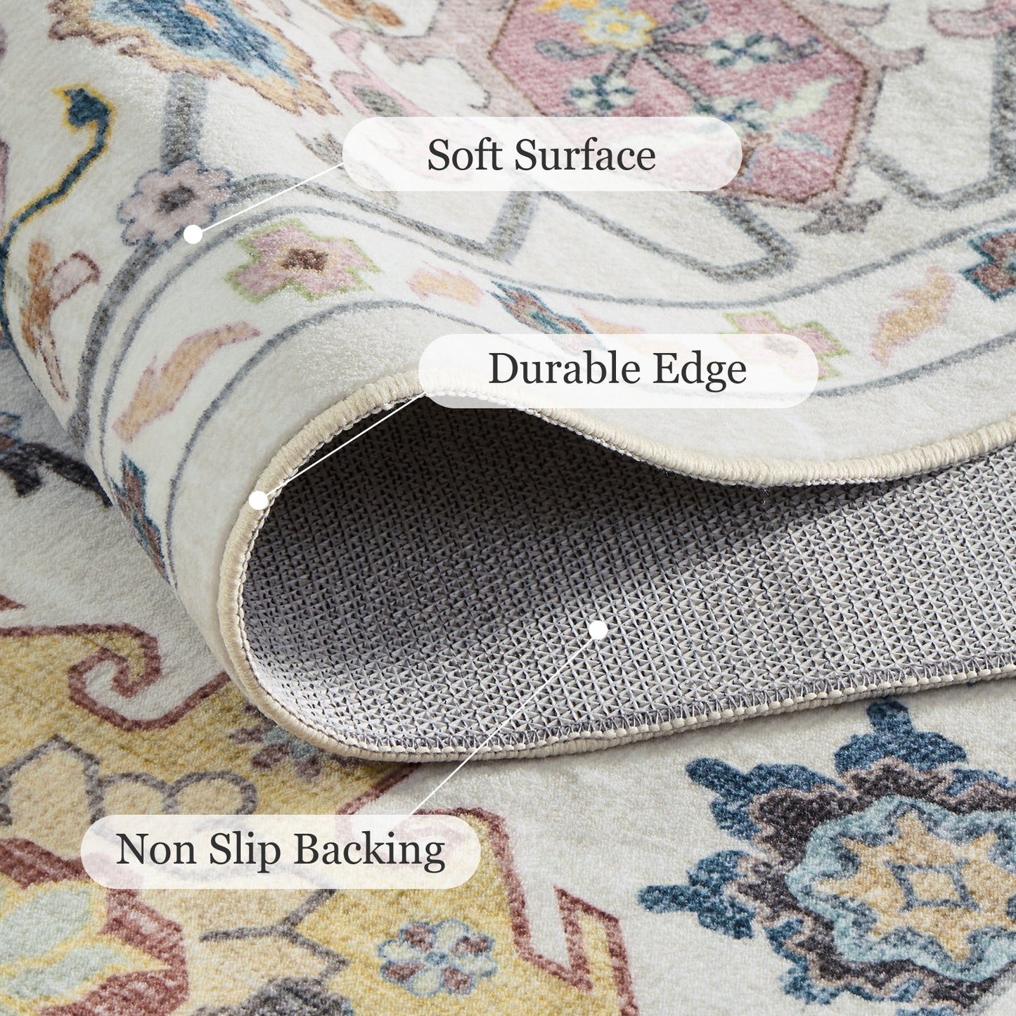 CHITOOMA 9'x12' Area Rugs for Living Room, Boho Machine Washable Stain Resistant Non-Shed Carpet, Floral Area Rug with Non-Slip Backing for Bedroom, Dining Room, Dorm, Office