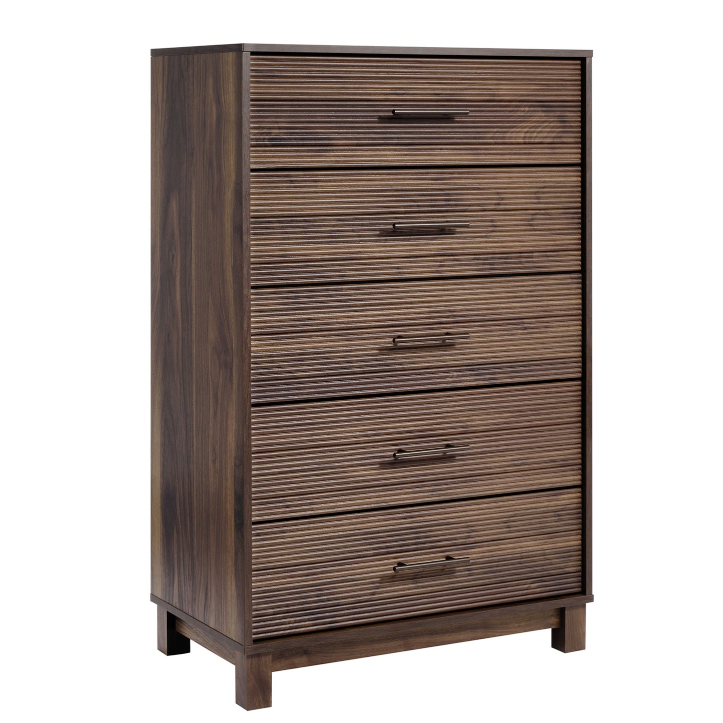CHITOOMA Fluted Dresser for Bedroom, Modern Wooden 5 Drawer Tall Dresser, Chest of Drawers, Storage Cabine Living Room Hallway, Walnut